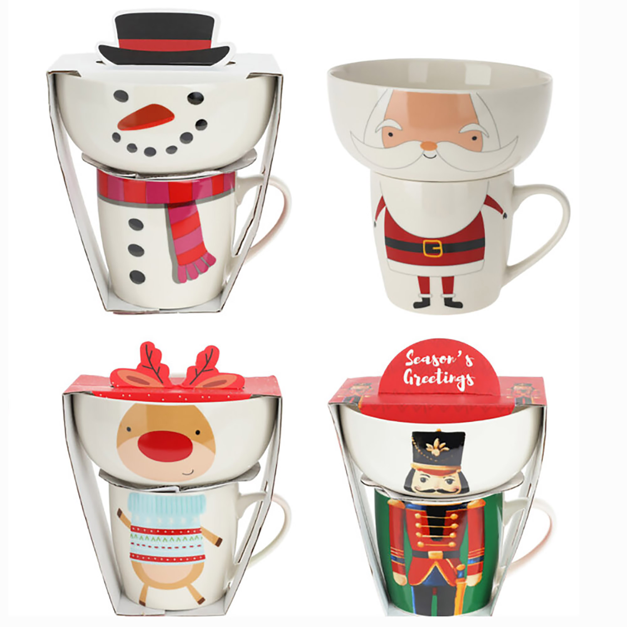 2-tlg. Set Weihnachtsgeschirr  - Becher und Schale aus Porzellan in weihnachtlichem Outfit