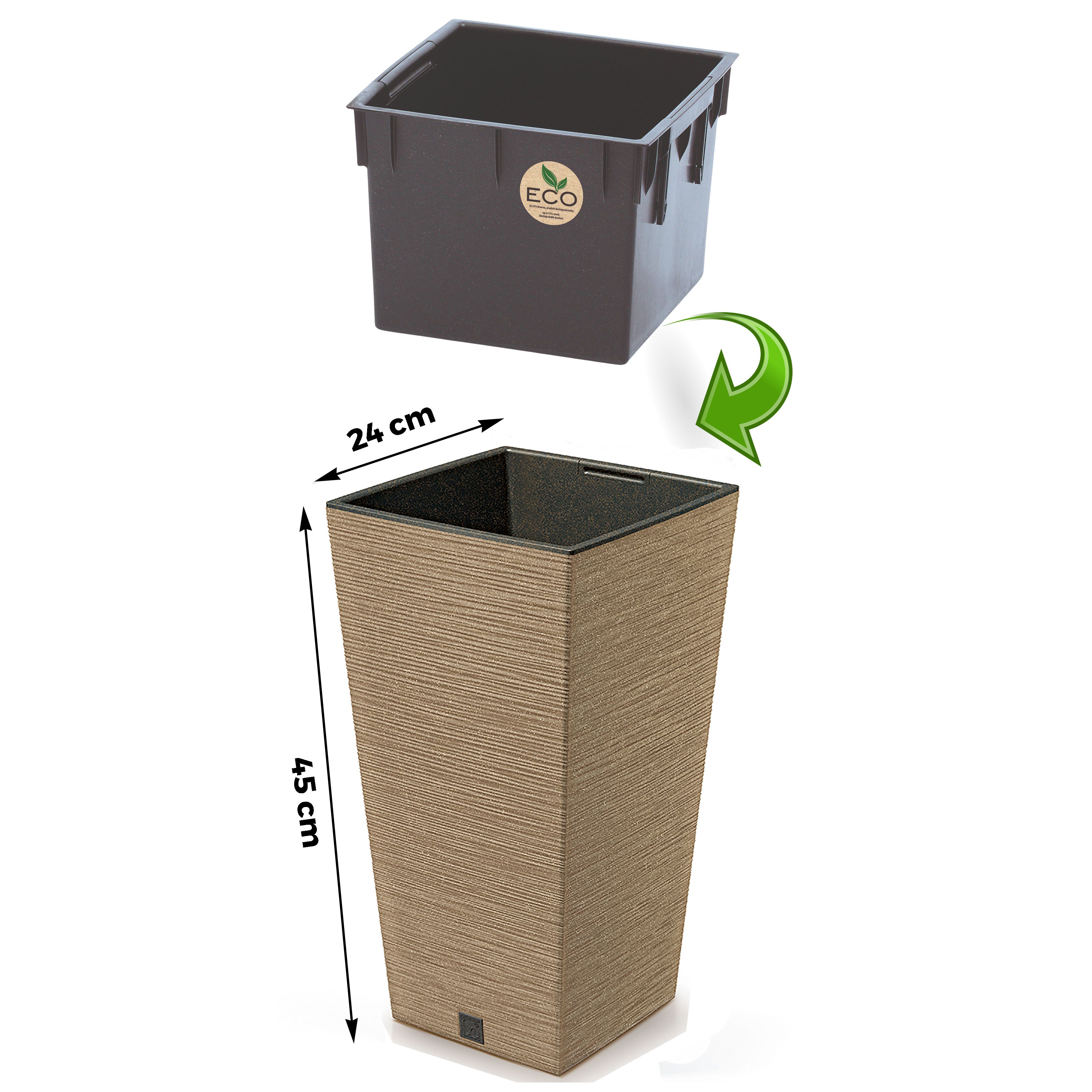 Pflanzsäule - Blumentopf FURU Slim - ECO Wood - mit natürlichem Holzanteil