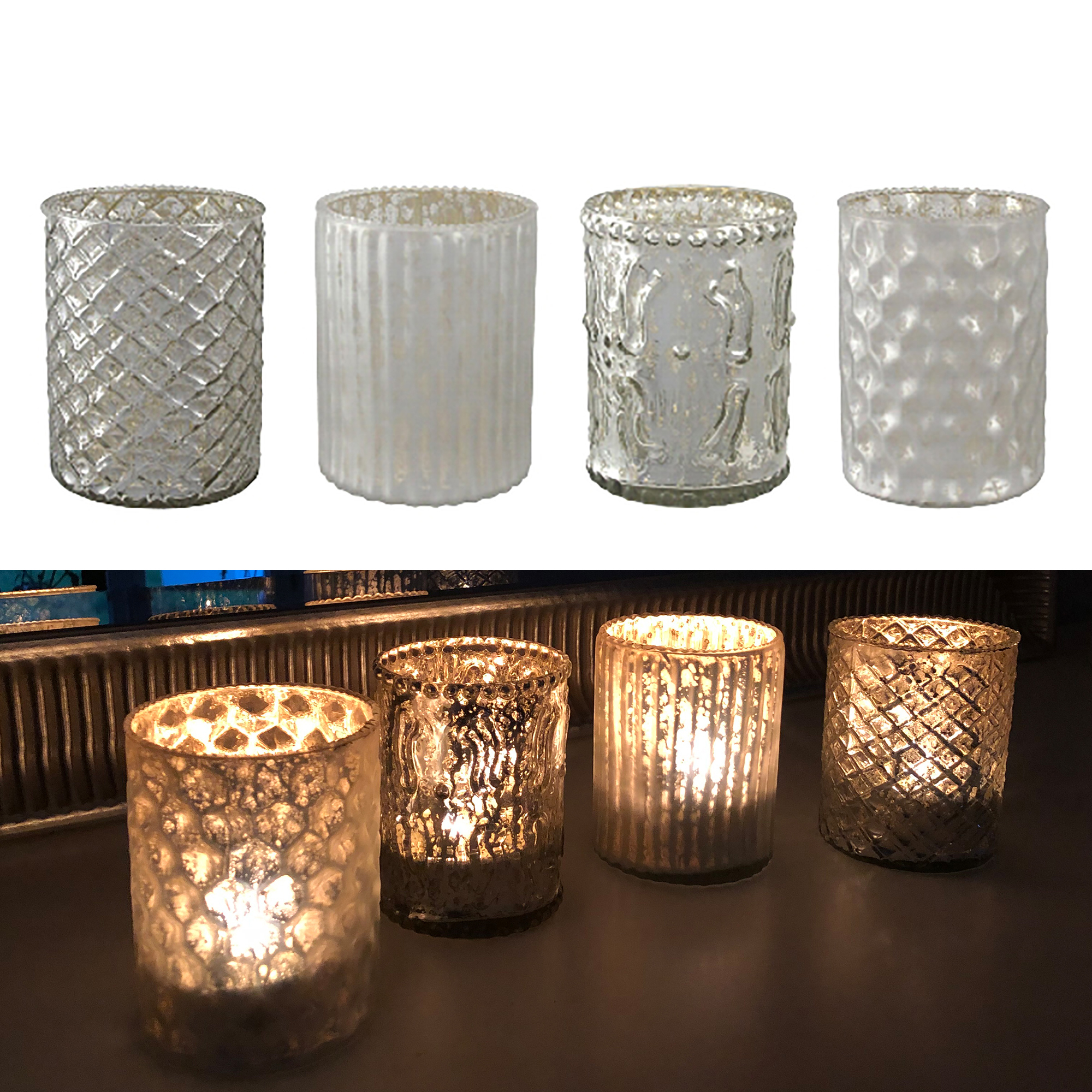 Windlichter "Latona" im Antik-Finish - Bauernsilber H 10 cm / Ø 8 cm