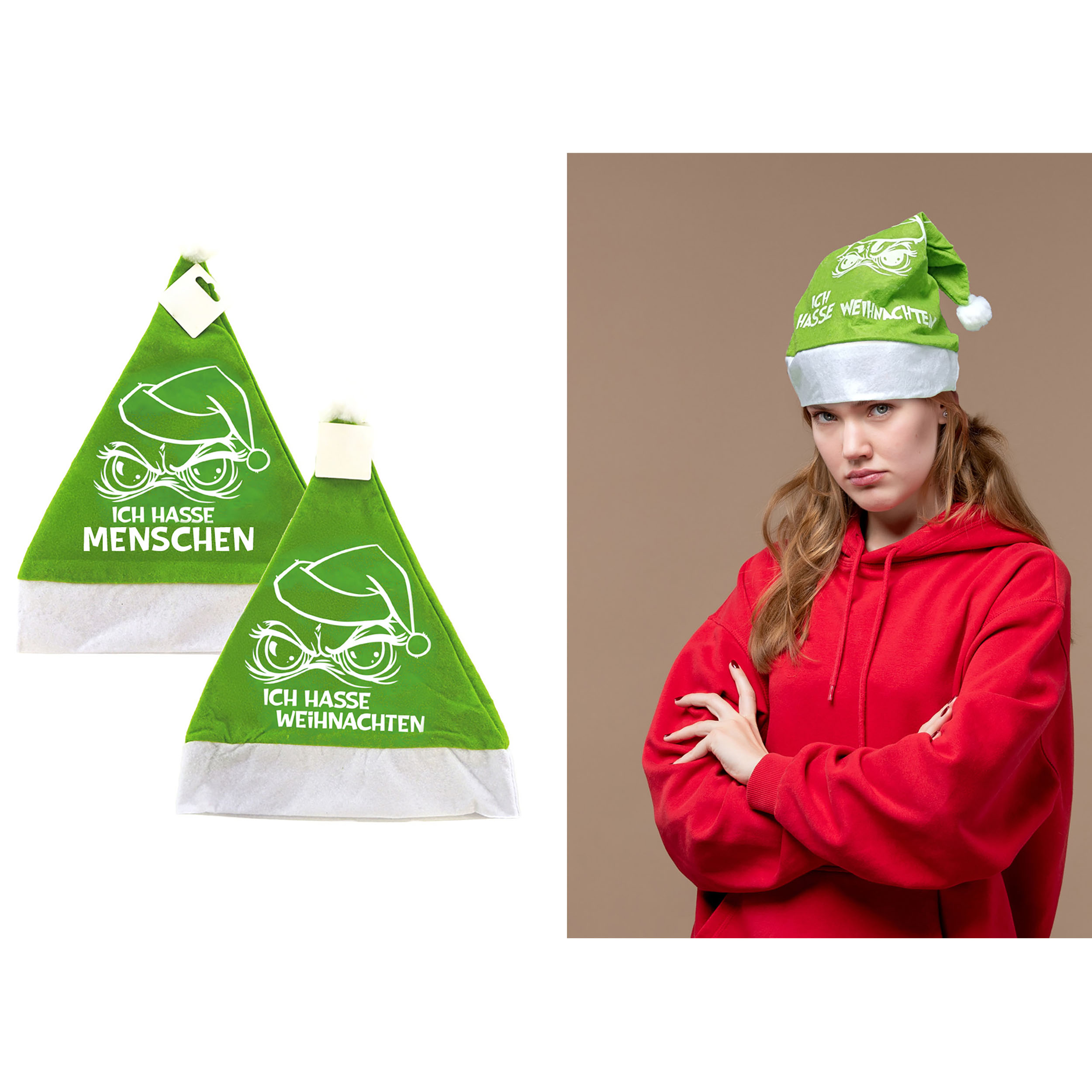 4 x Nikolausmützen "Festtags-Muffel" aus Plüsch mit Bommel - 2 Modelle