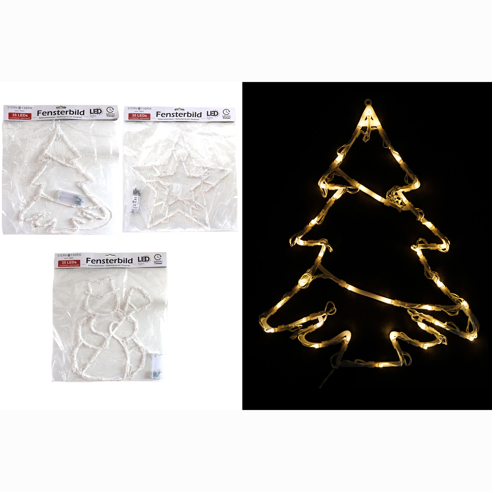 LED Fensterbild - 35 LED´s warmweiß - batteriebetrieben mit Timer - 34 cm
