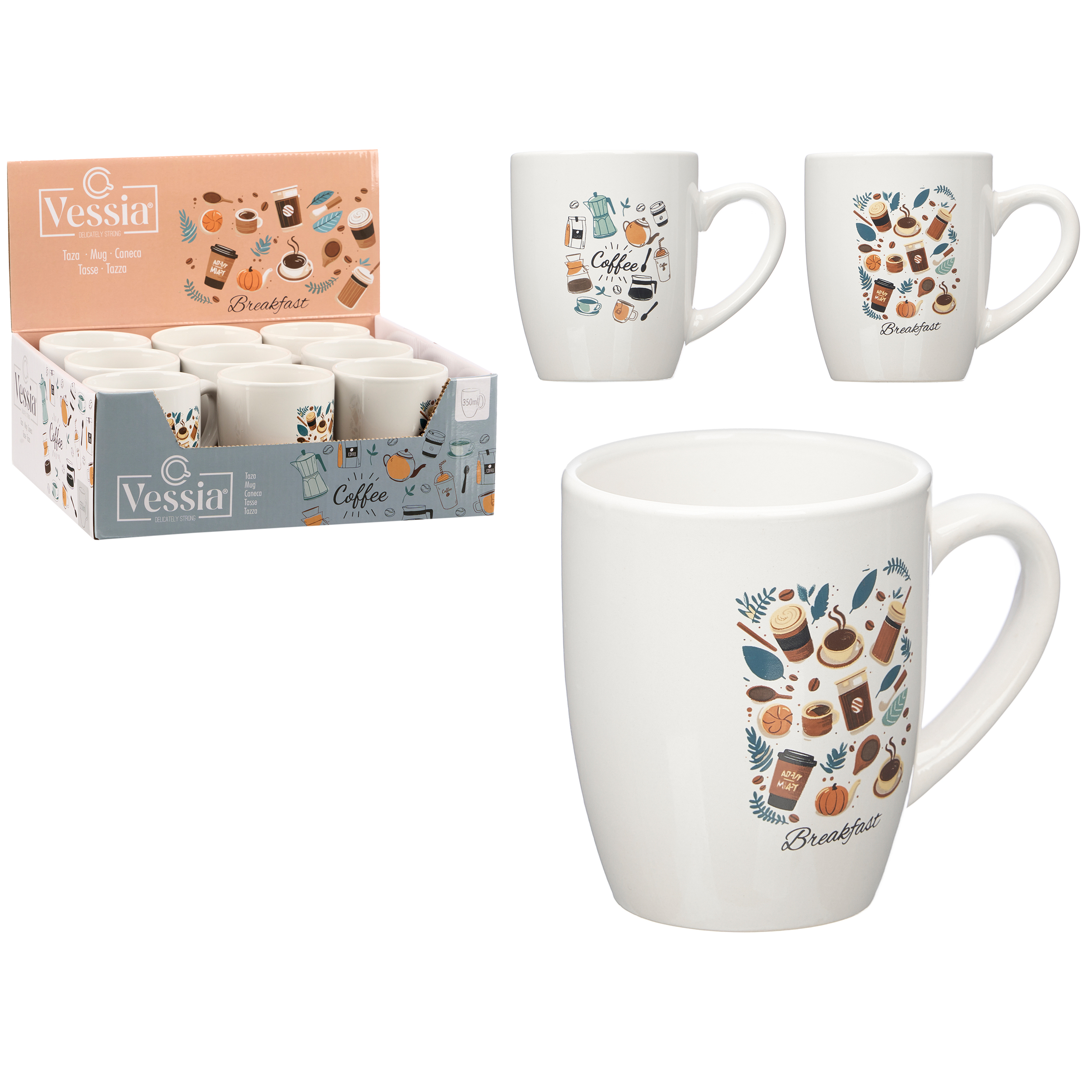 9 x Tassen "Emilia" aus Porzellan  in 2 Modellen sortiert - 350 ml