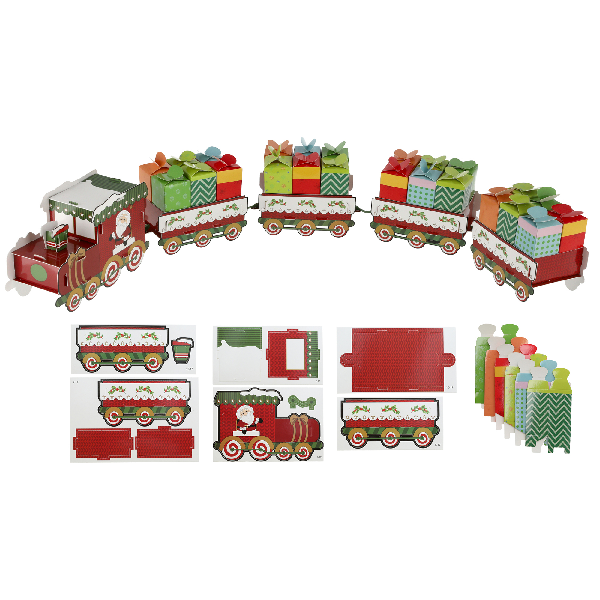 60-tlg. Adventskalender Zug DIY mit 24 kleinen Boxen 95 cm