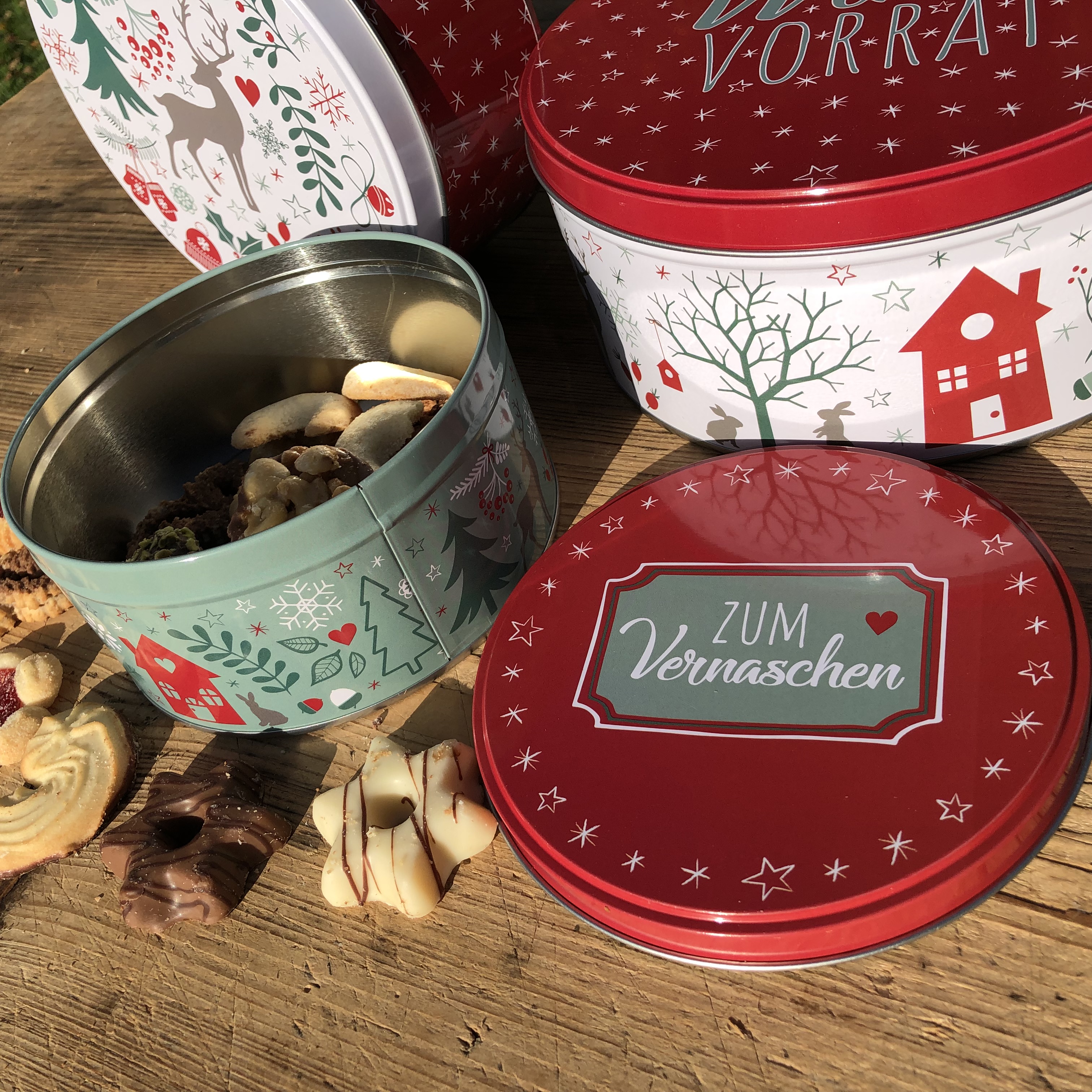 3-tlg. Set Gebäckdosen mit weihnachtlichen Motiven