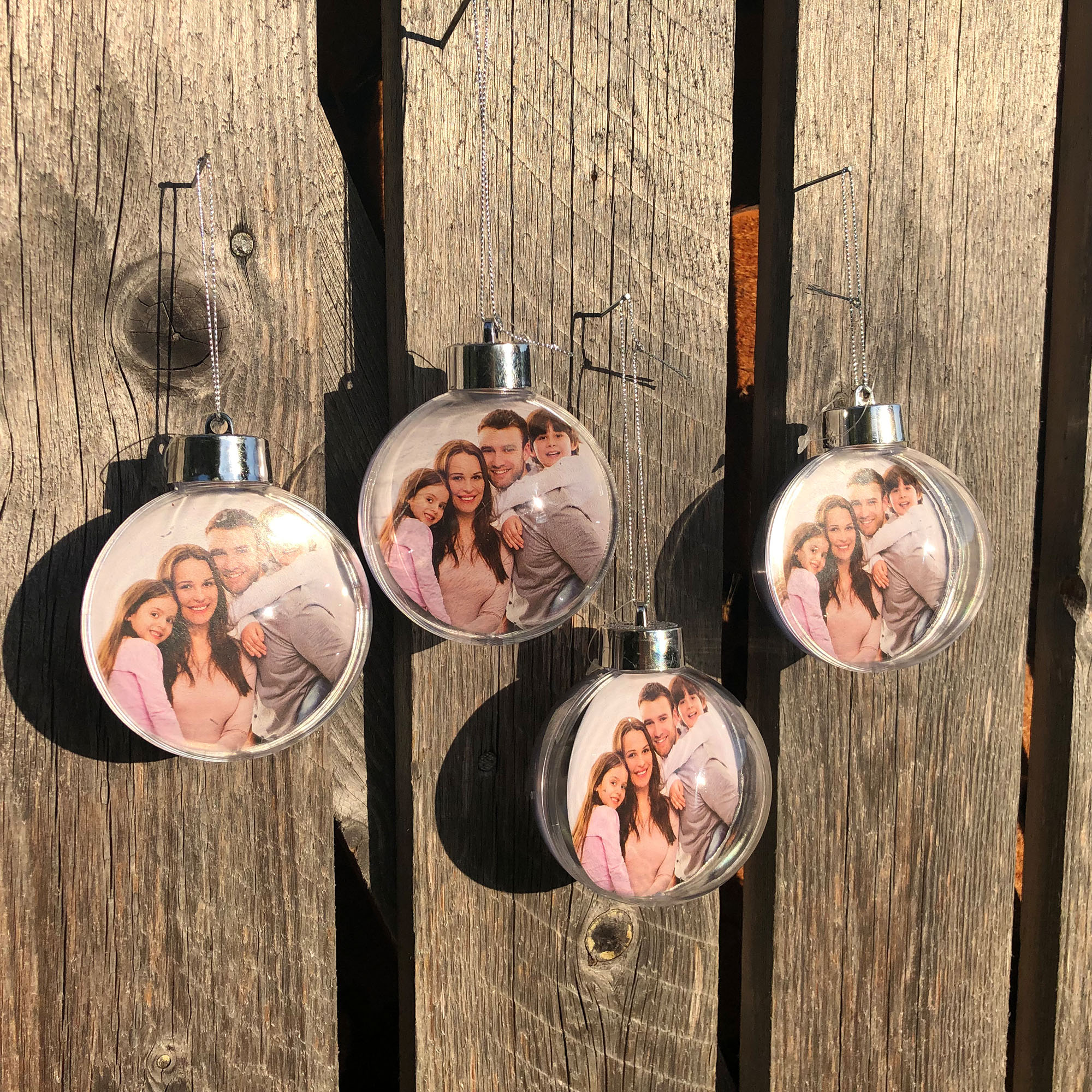 4er Set Fotokugel mit Kordel zum Hängen - DIY - Ø 8 cm - Baumkugel für Geldgeschenk