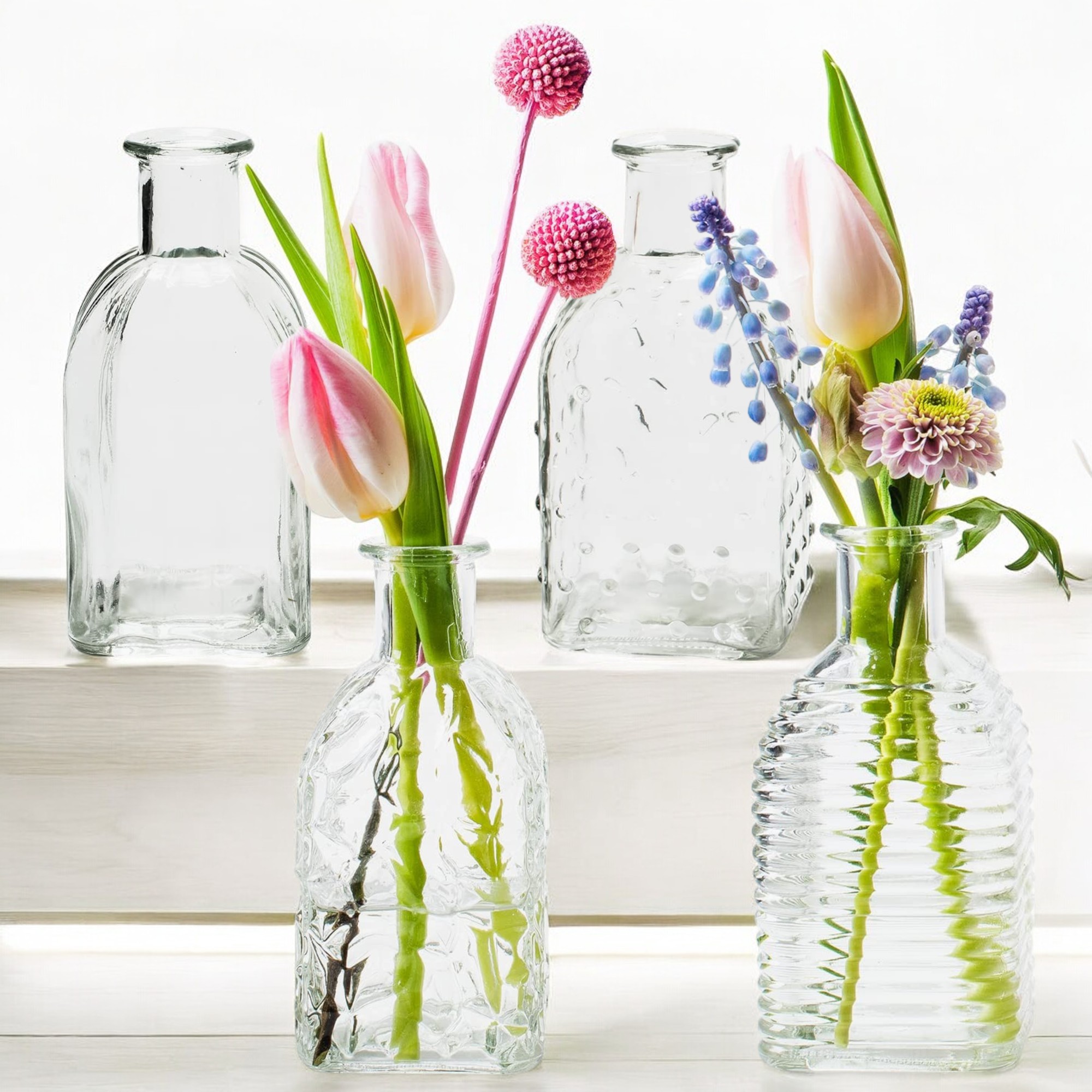 12 x kleine Vasen aus Glas Vintage in zauberhaften Designs