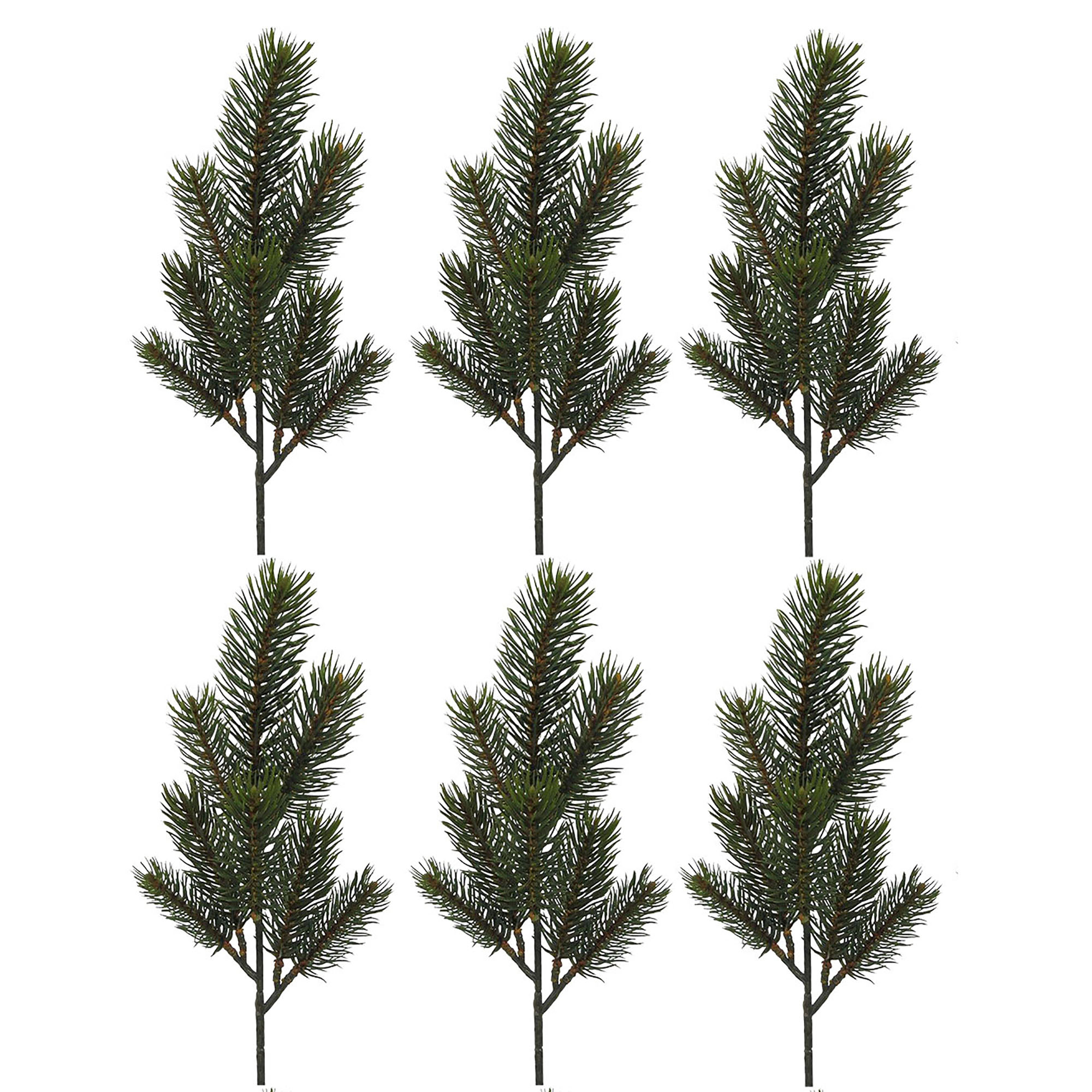 6 x Künstliche Tannenzweige, Gesamtlänge ca. 40 cm - 8 Triebe