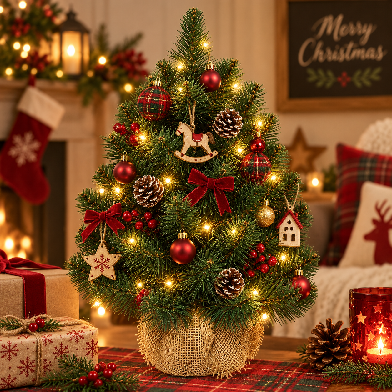 Künstlicher Weihnachtsbaum auf Sackleinen Topf H 45, 60 oder 90 cm