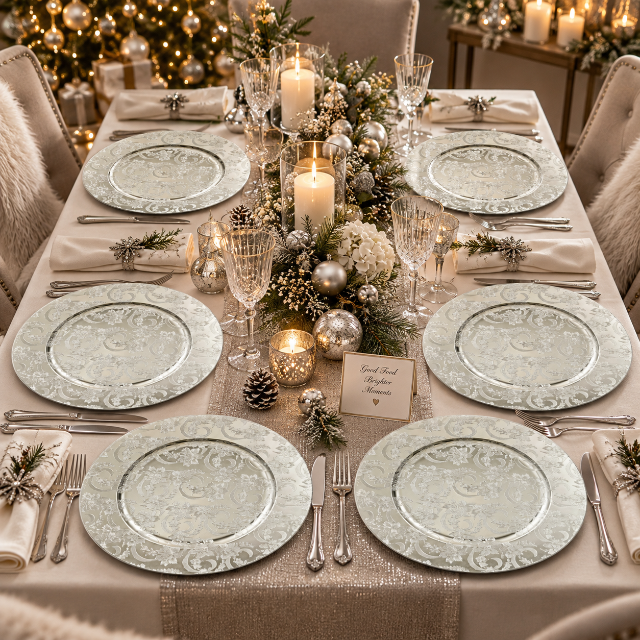Platzteller 6er Set Ø 33 cm Barock-Design im Antik-Finish in Gold oder Silber