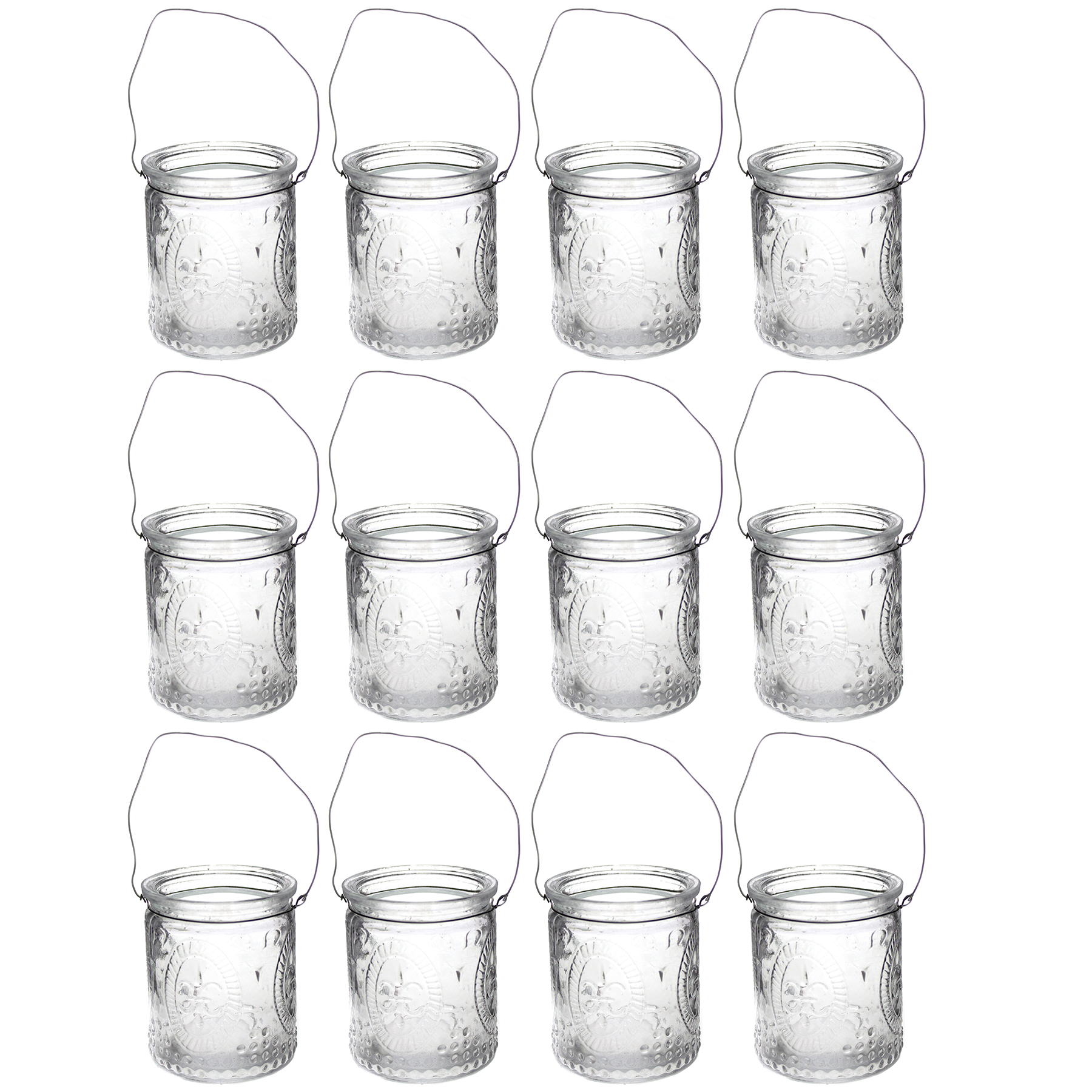 12 x Windlichter aus weissem Glas mit Henkel