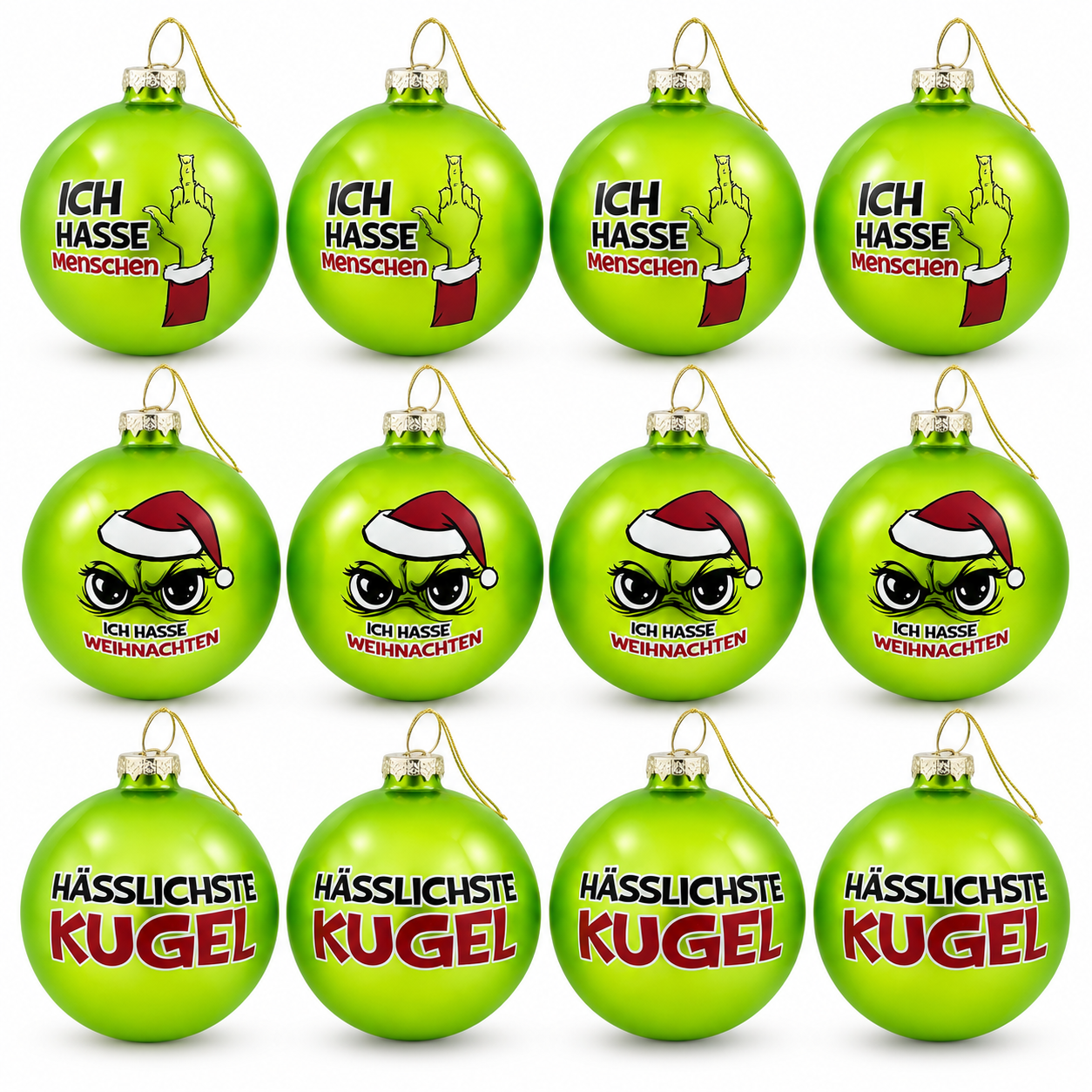 12 x Weihnachtskugeln "Festtags-Muffel" Ø 8 cm aus Glas
