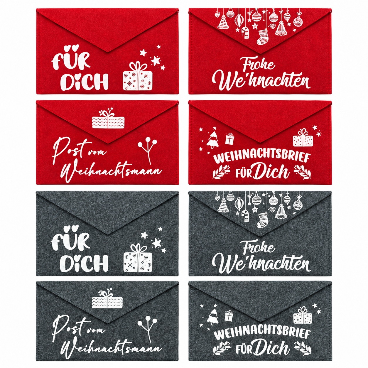 8 x Filz-Umschlag mit Band - 26 x 18 cm - 4 Motive - Geldgeschenke und Gutschein