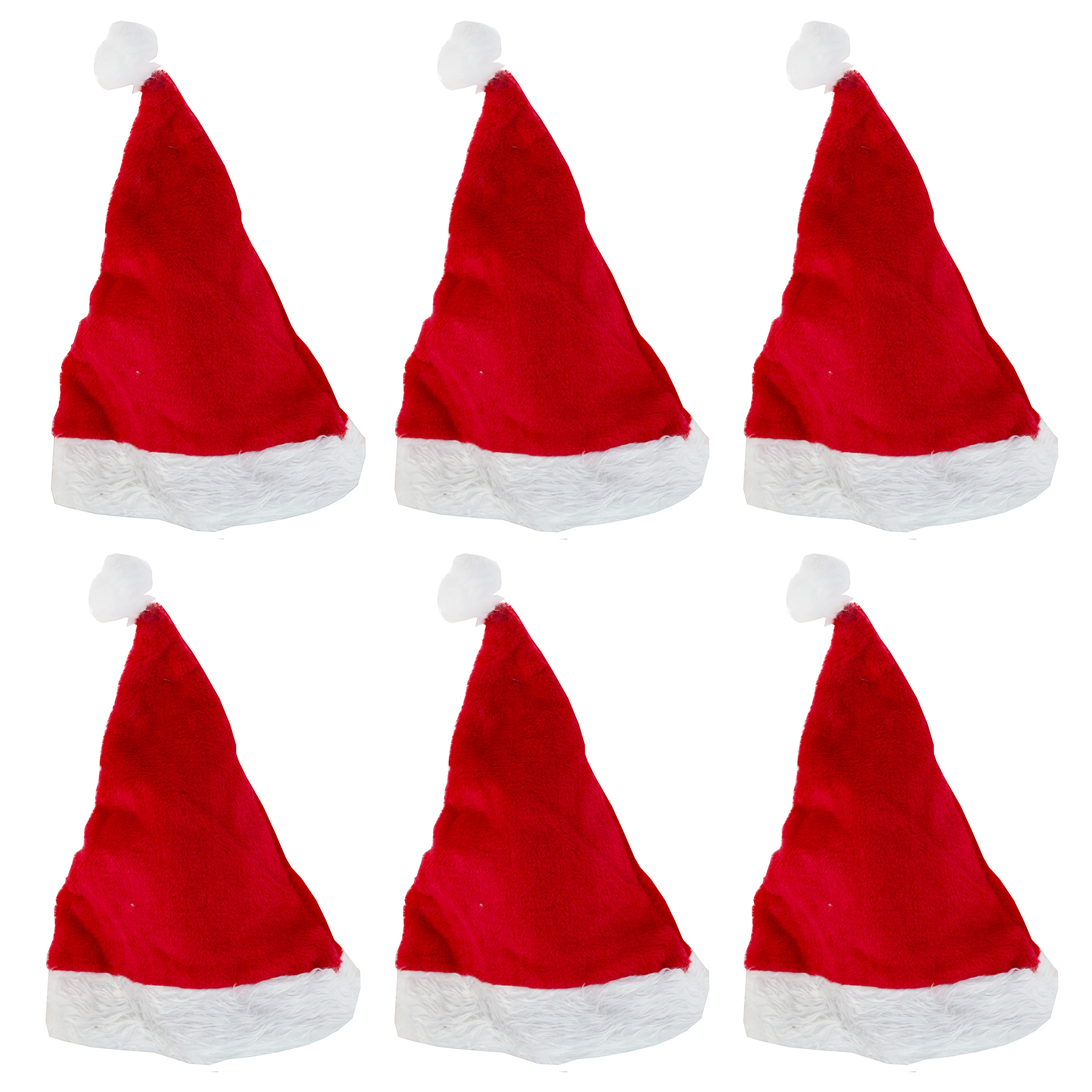 6 x Weihnachtsmützen aus kuscheligem Plüsch - Nikolausmütze mit Bommel