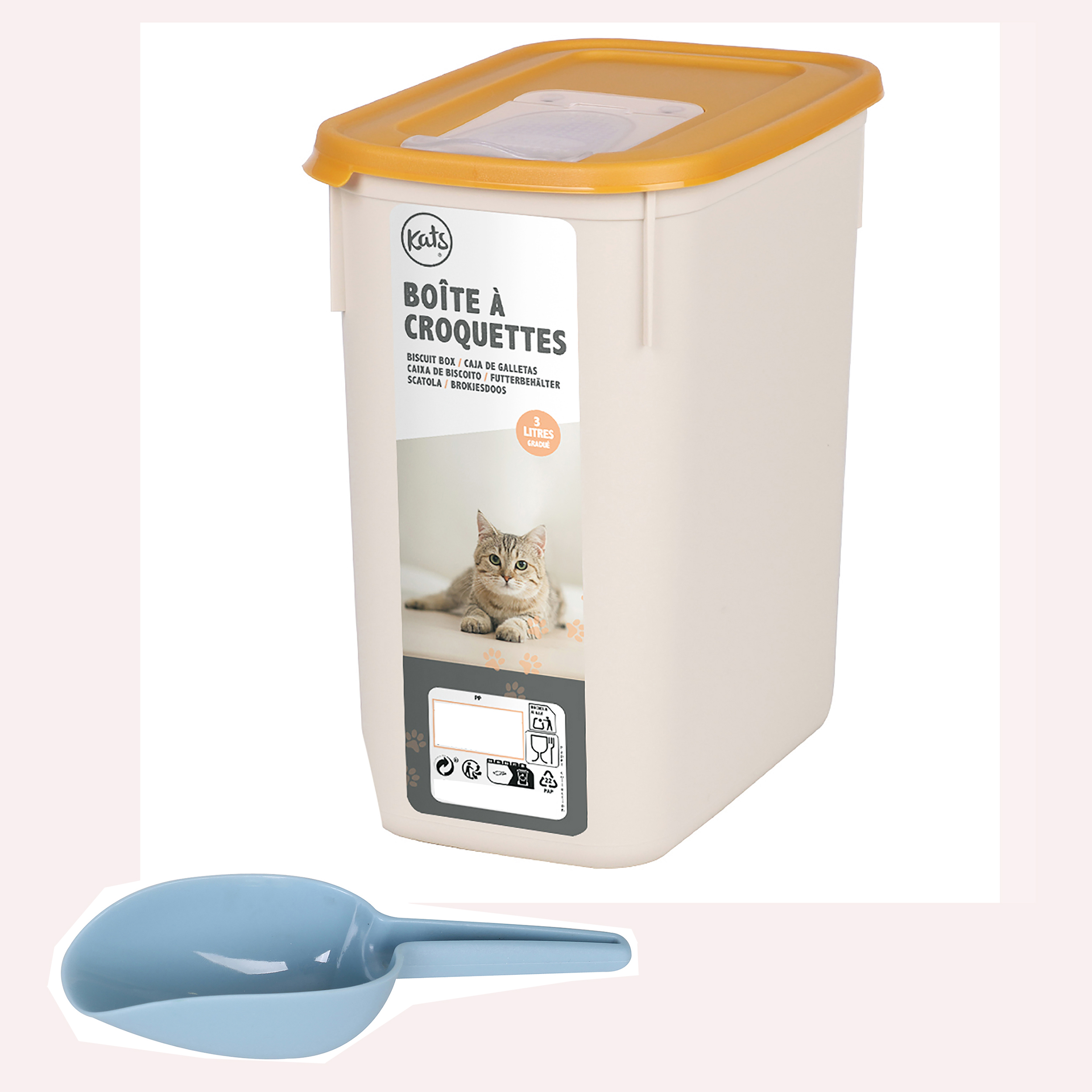 Schüttdose 3 Liter für Tierfutter - 21 x 19,5 x 12,5 cm (H/B/T)  inkl. Kunststoffschaufel