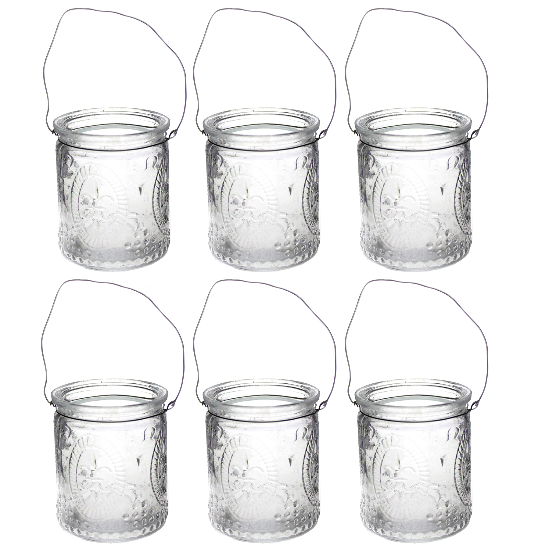 6 x Windlichter aus Glas mit Henkel