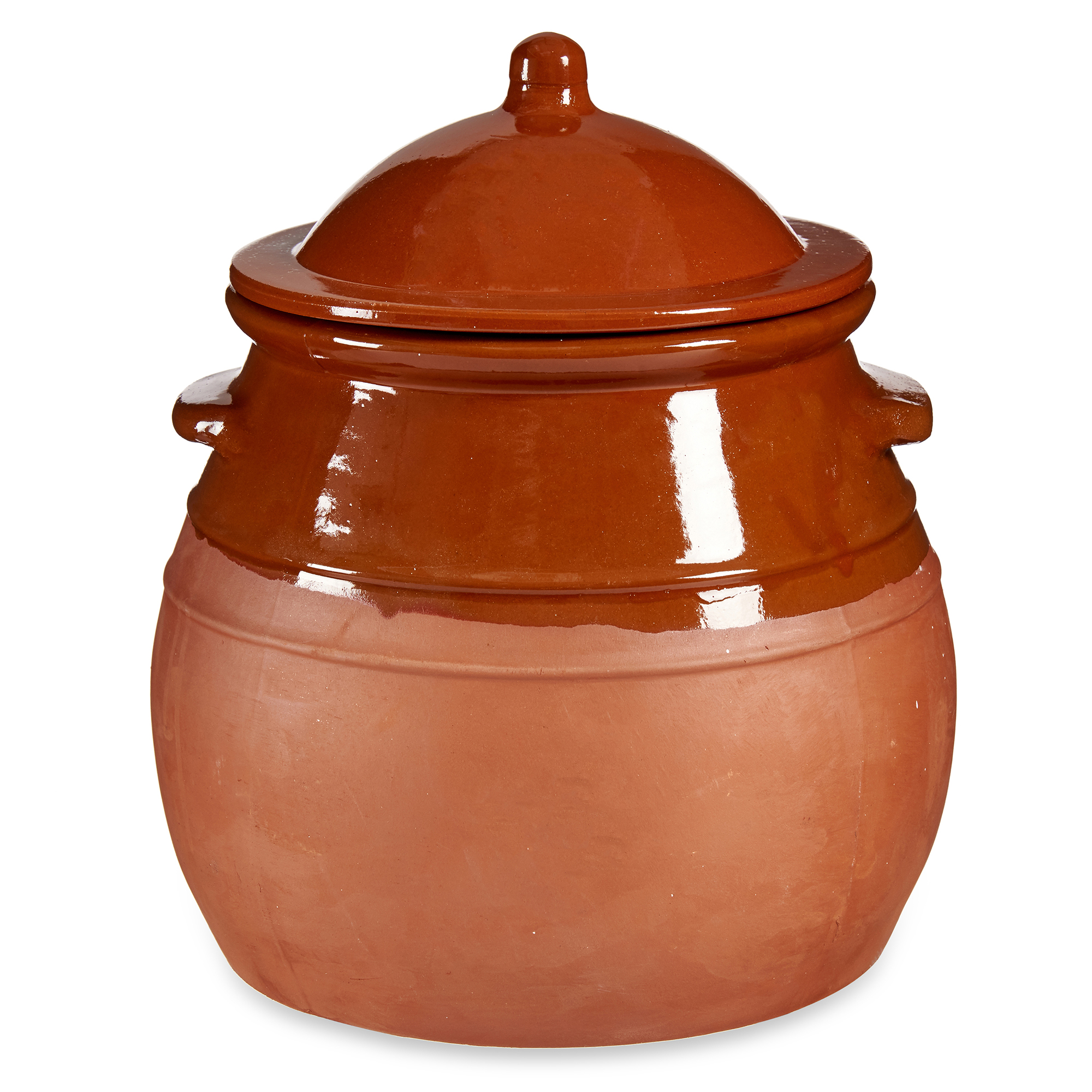 Tontopf mit Deckel - Stewpot teilglasiert mit Griffen