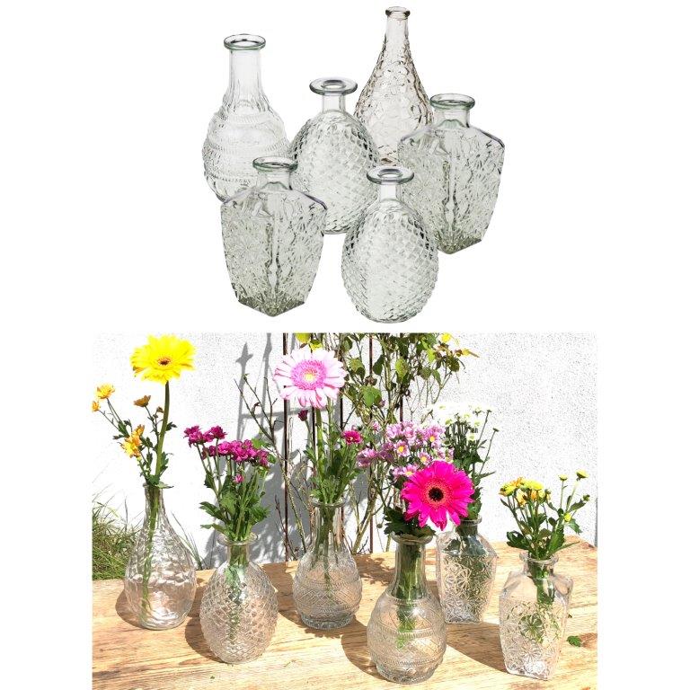 6-tlg. Set Vasen aus Glas im Vintage Look in verschiedenen Größen erhältlich