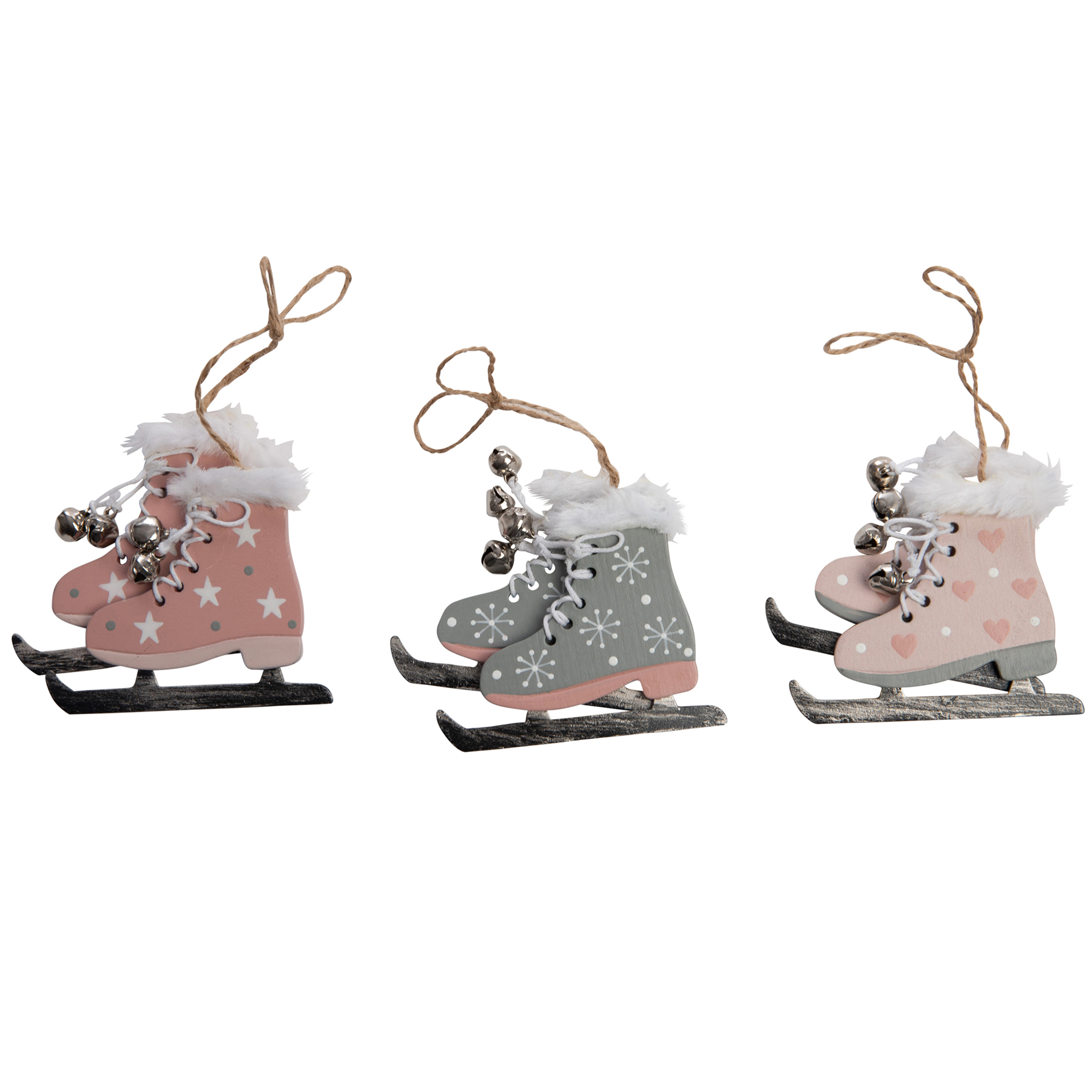 6 x Schlittschuhe aus Holz, Baumschmuck 8 x 7 cm