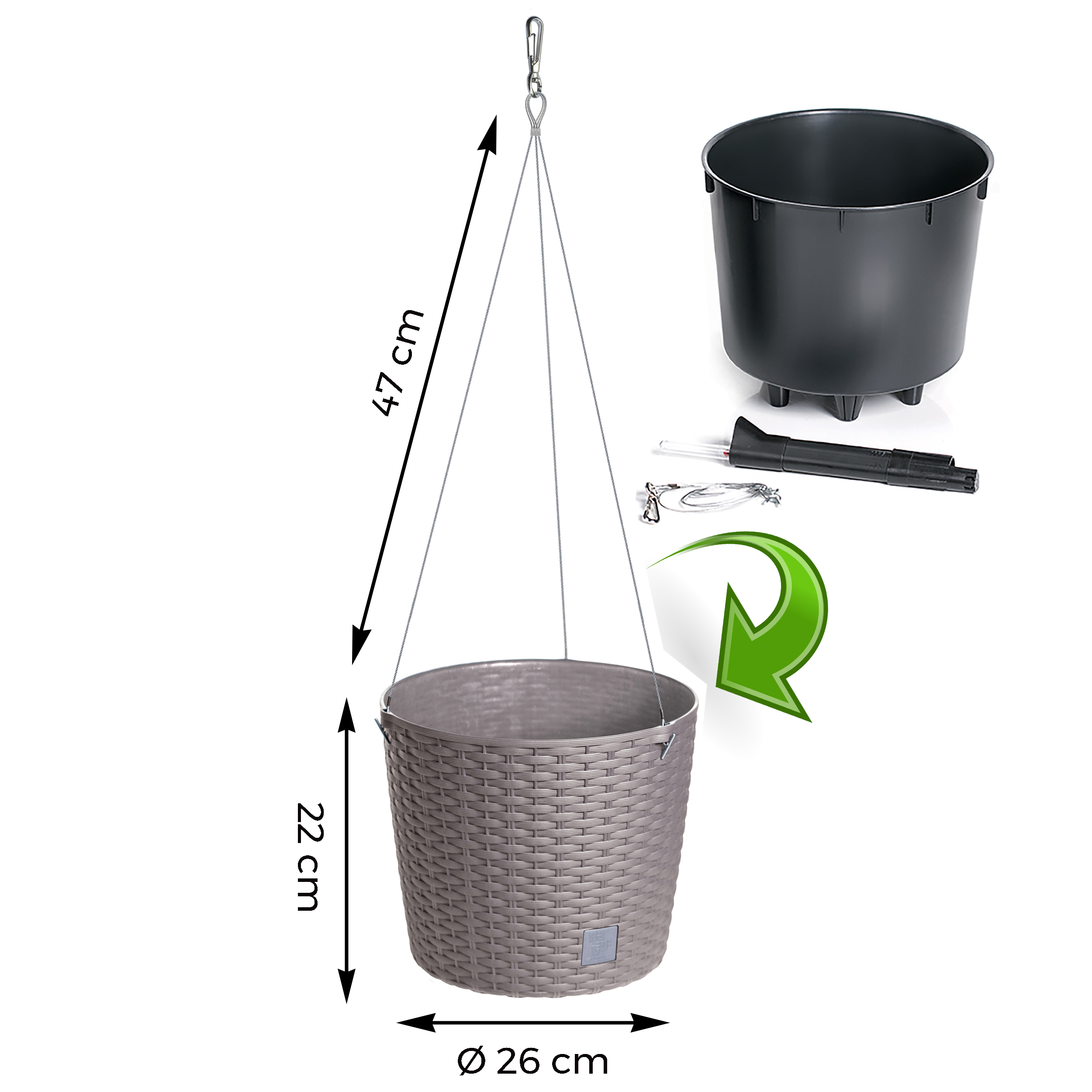 Blumenampel mit Bewässerungssystem mit Metallstreben zum Hängen Ø 26 cm