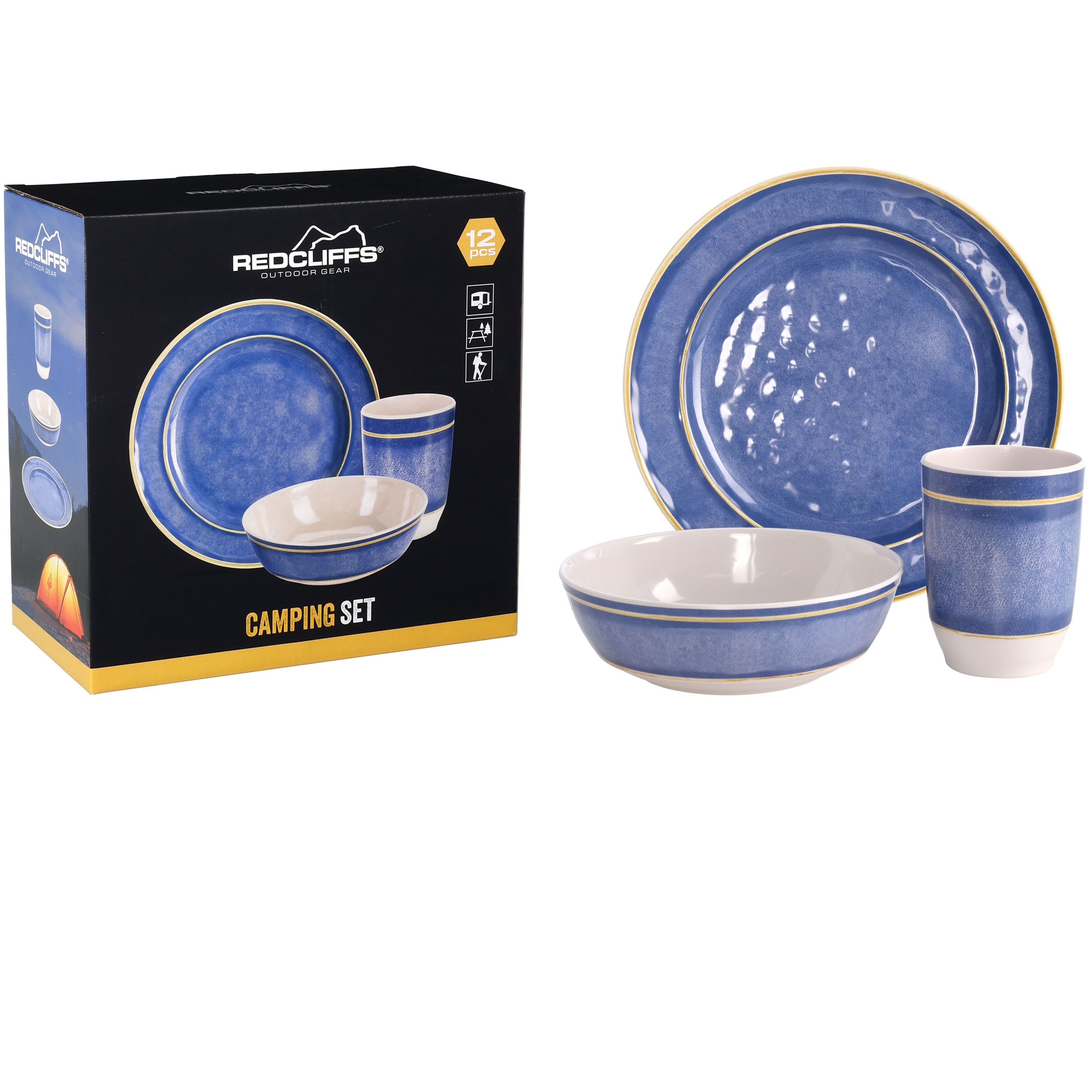 12-tlg. Camping-Geschirr Set im Vintage-Look aus Melamin