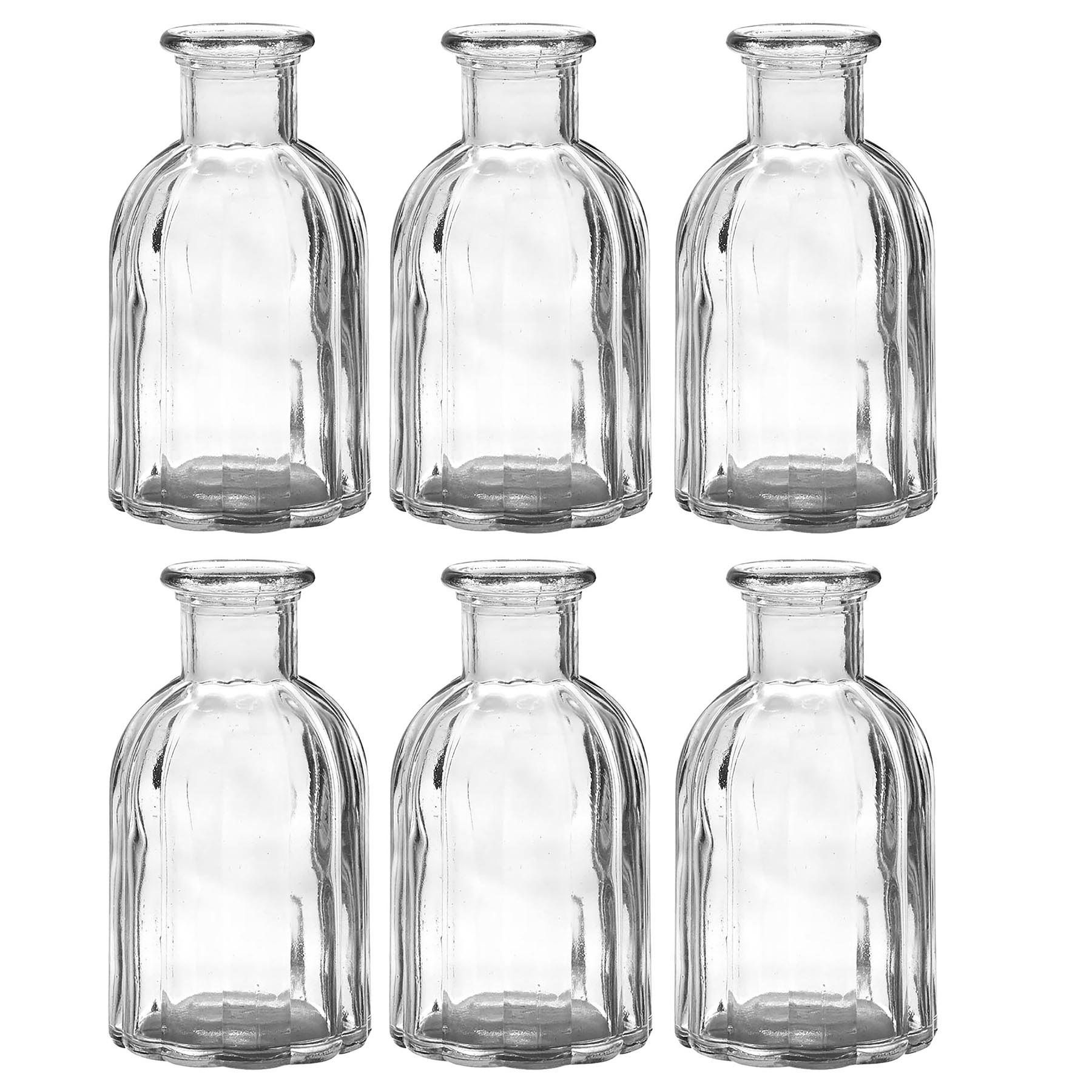 6 x Vasen aus Glas in geriffelter Optik H 13,5 cm