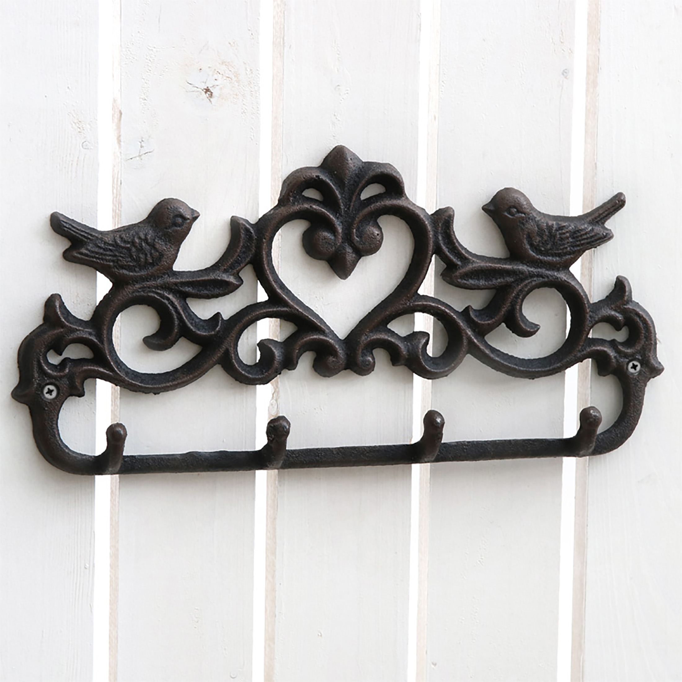 Hakenleiste "Vogelpaar" aus Gusseisen mit 4 Haken 31,5 x 3 x 14 cm (L/B/H)