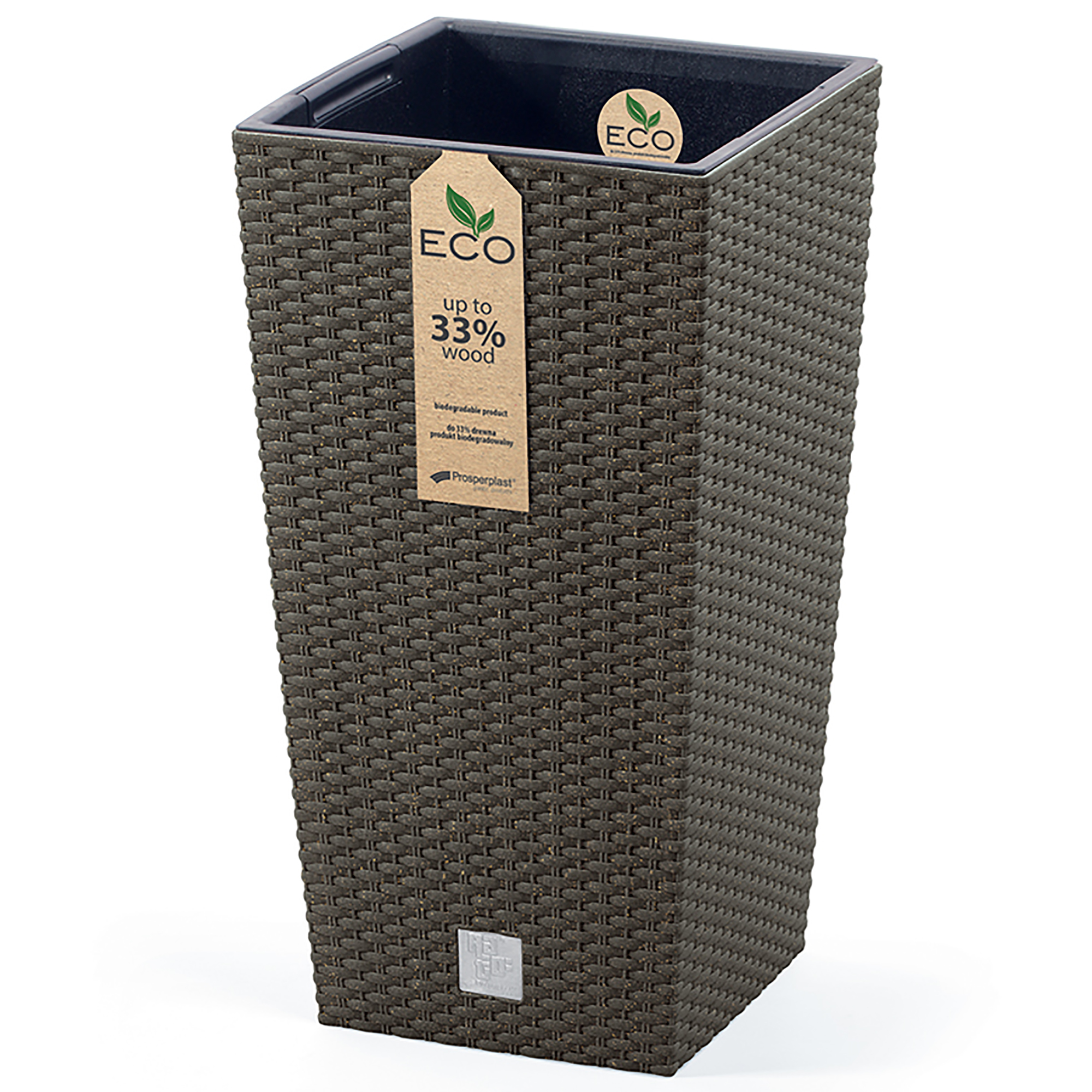 Pflanzsäule im Rattan-Look und Eco-Ausführung mit 33% Holzanteil inkl. Innentopf