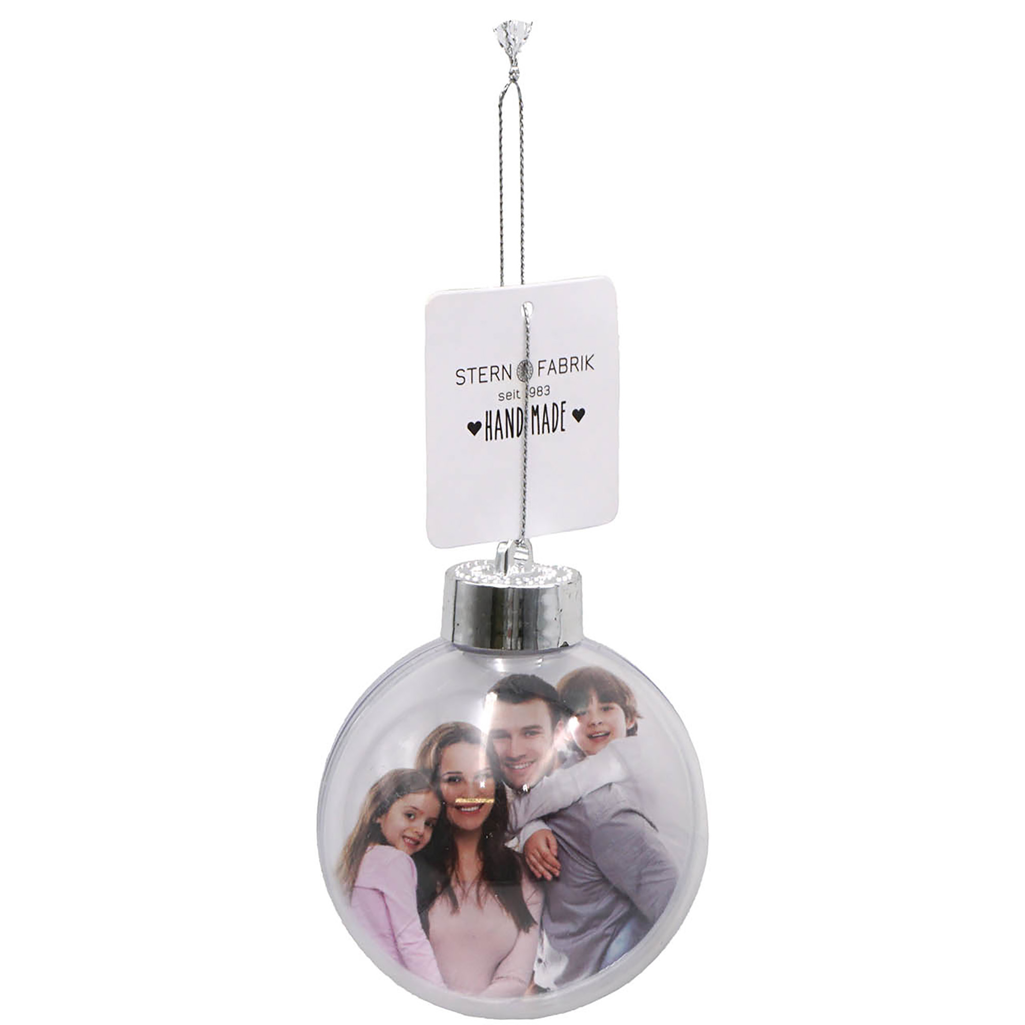 4er Set Fotokugel mit Kordel zum Hängen - DIY - Ø 8 cm - Baumkugel für Geldgeschenk