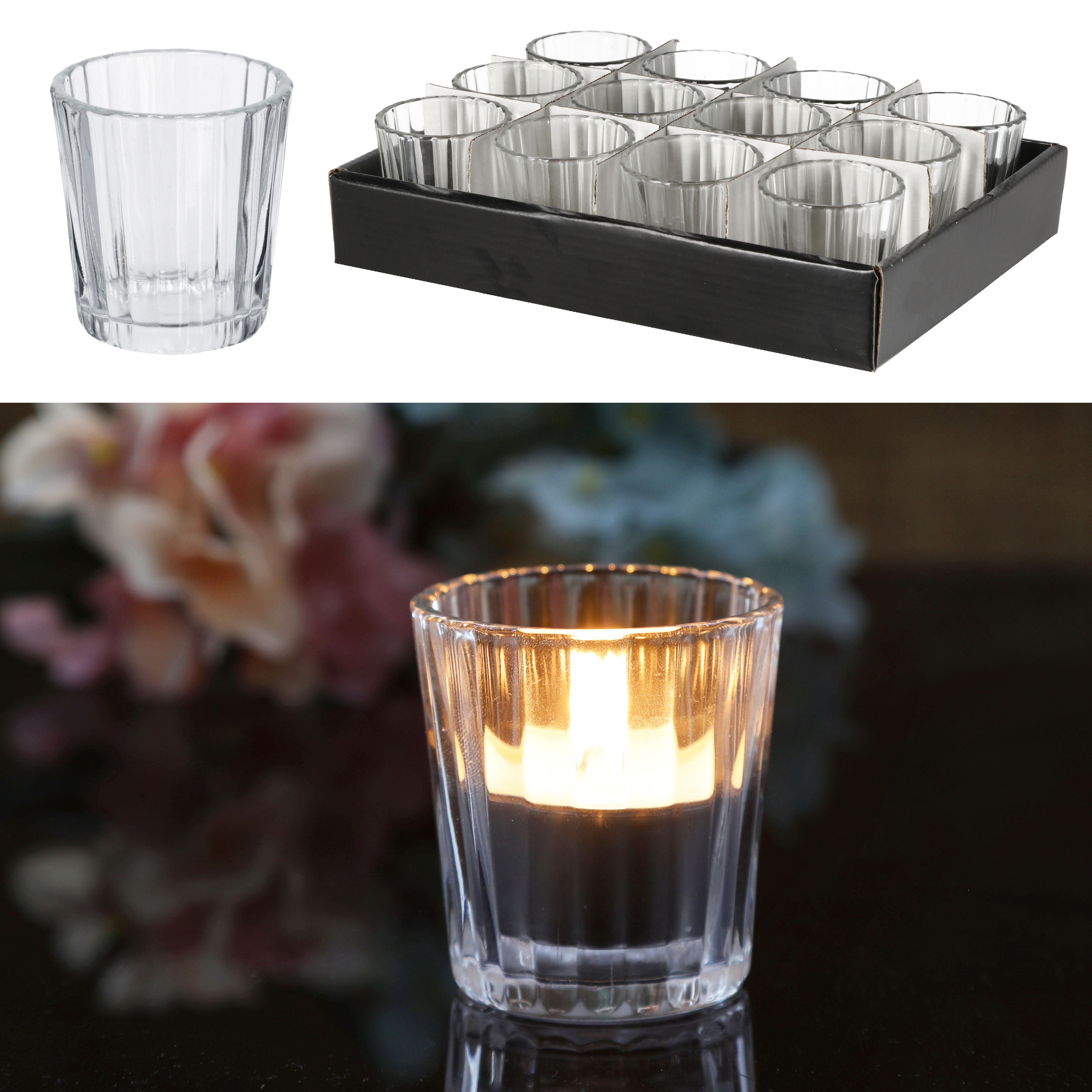 12 x Windlchter aus Glas H 6 cm