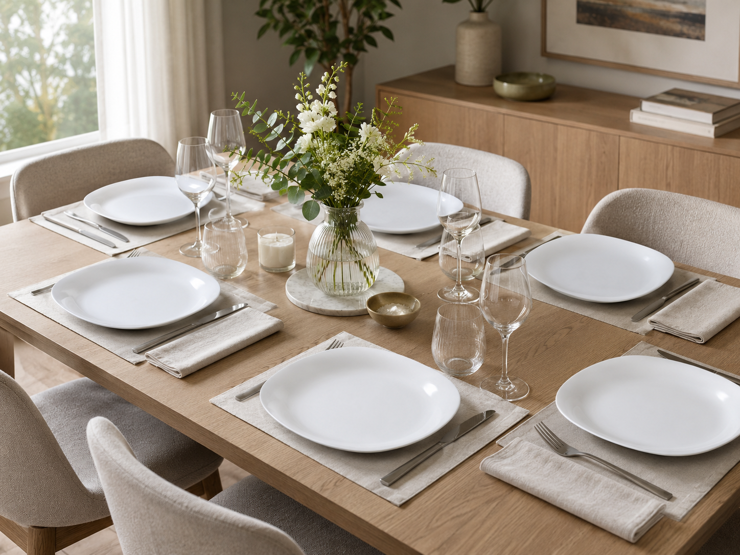 Geschirr "Edge White Studio" aus weißem Opal--Glas - eckige Form -