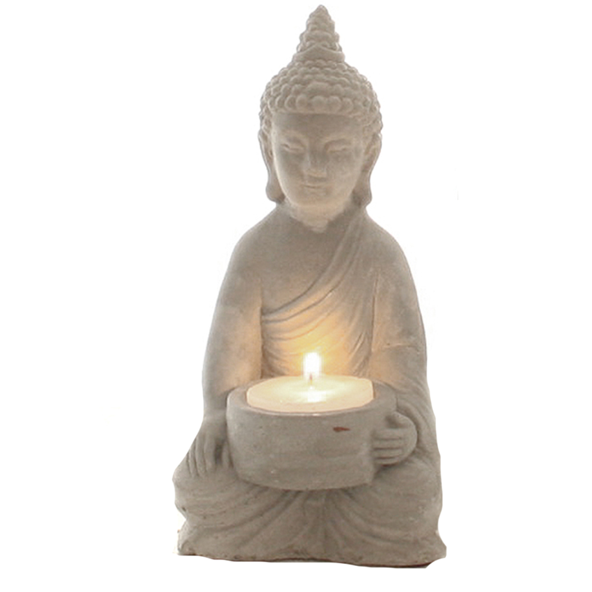 Teelichthalter "Buddha" aus Beton H 15 cm