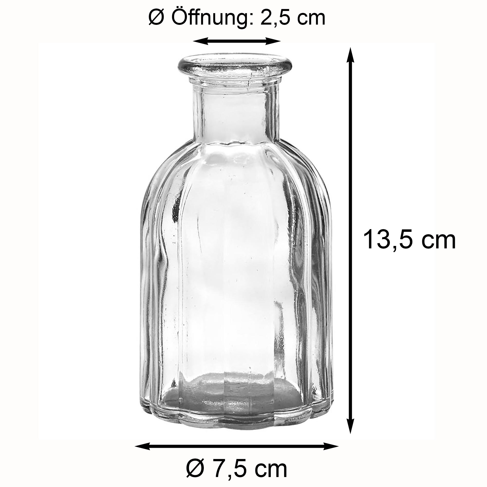 6 x Vasen aus Glas in geriffelter Optik H 13,5 cm