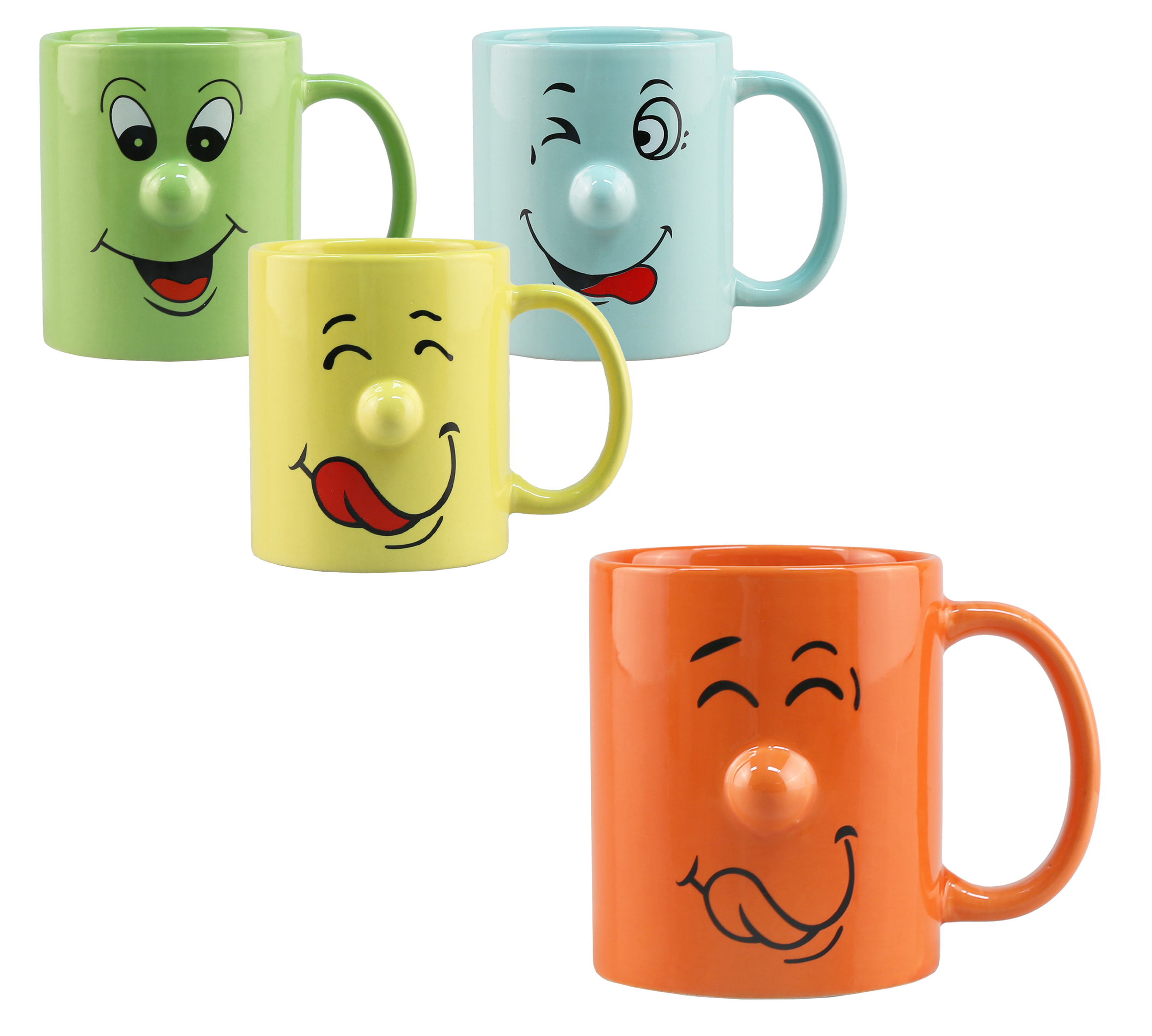 4 x Tassen mit lustigem Gesicht und Knollennase