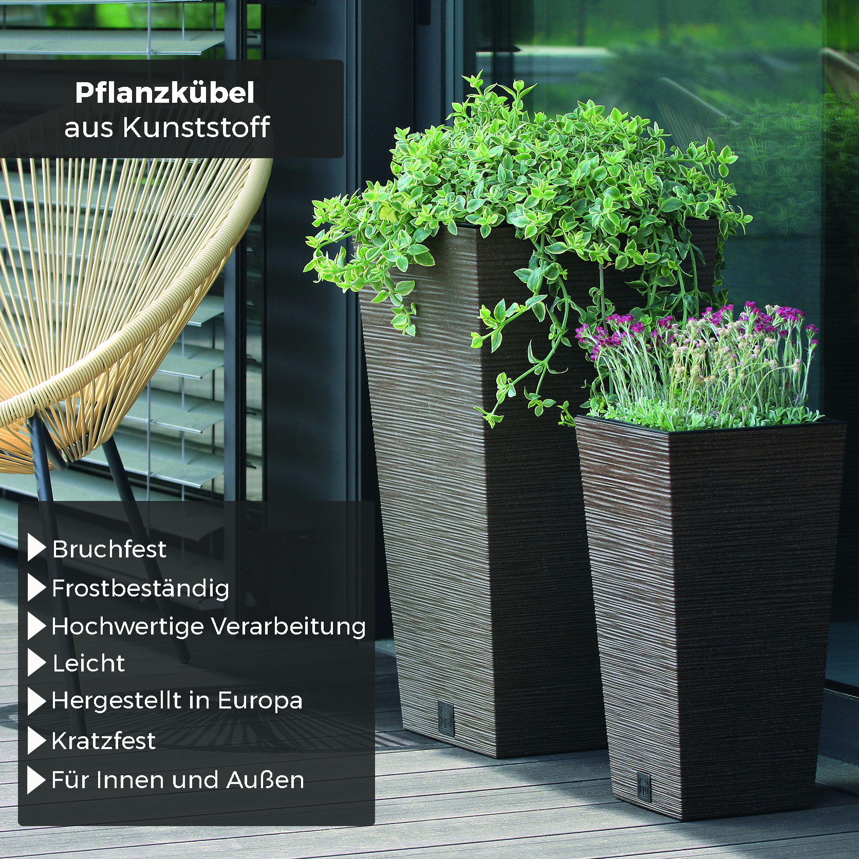 Blumentopf - Pflanzsäule RATO SQUARE in Rattan-Optik, wetterfest