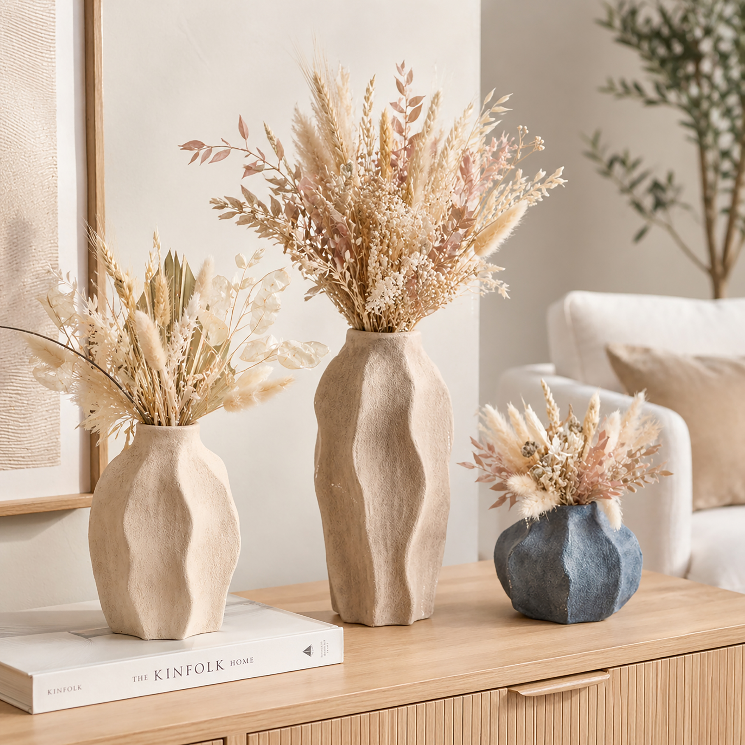 Vasen Set "Desert Wave Tuareg" 3-teilig im Wellen Design im Wüsten-Look - Naturfarben