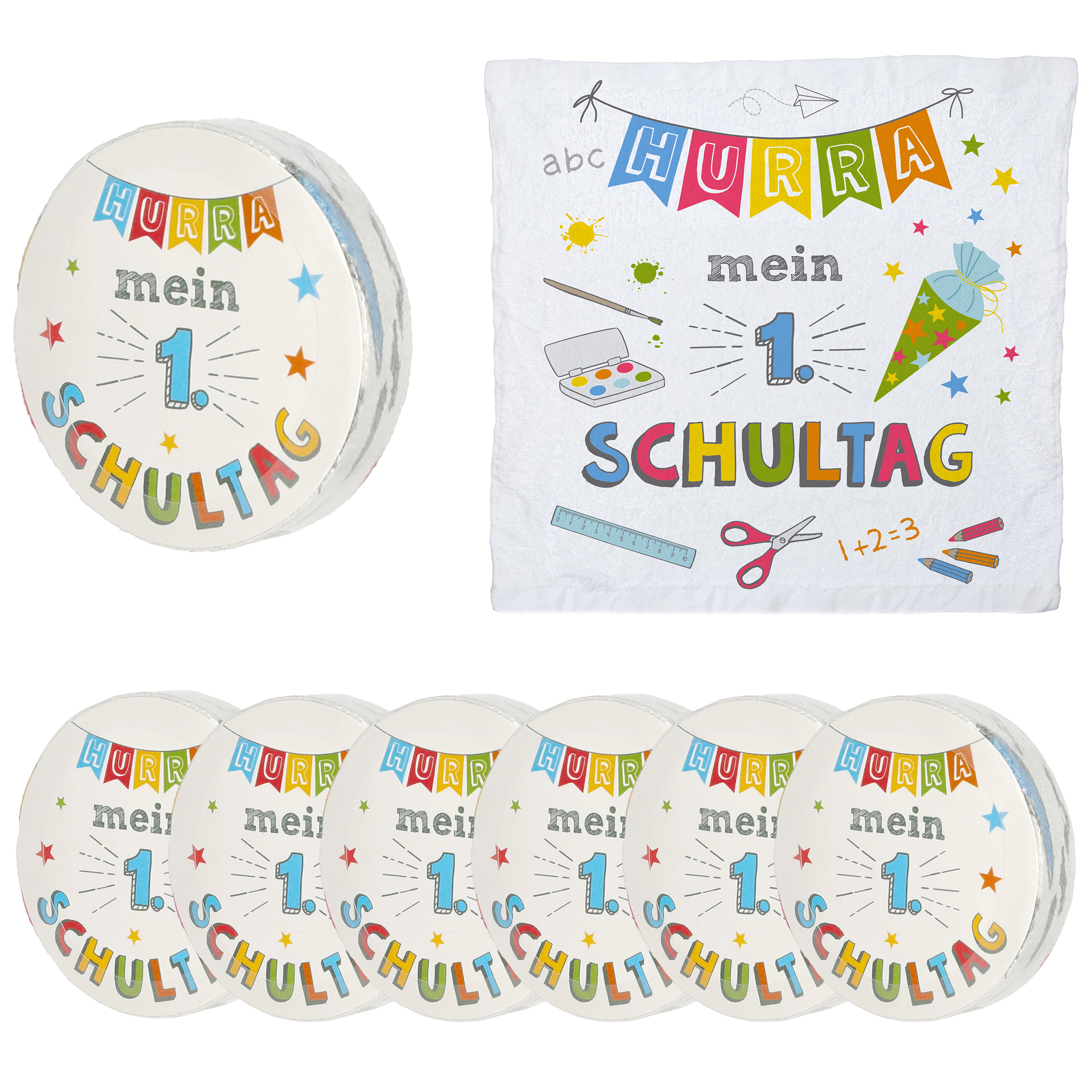 Magisches kleines Handtuch "Hurra...mein 1. Schultag" zur Einschulung