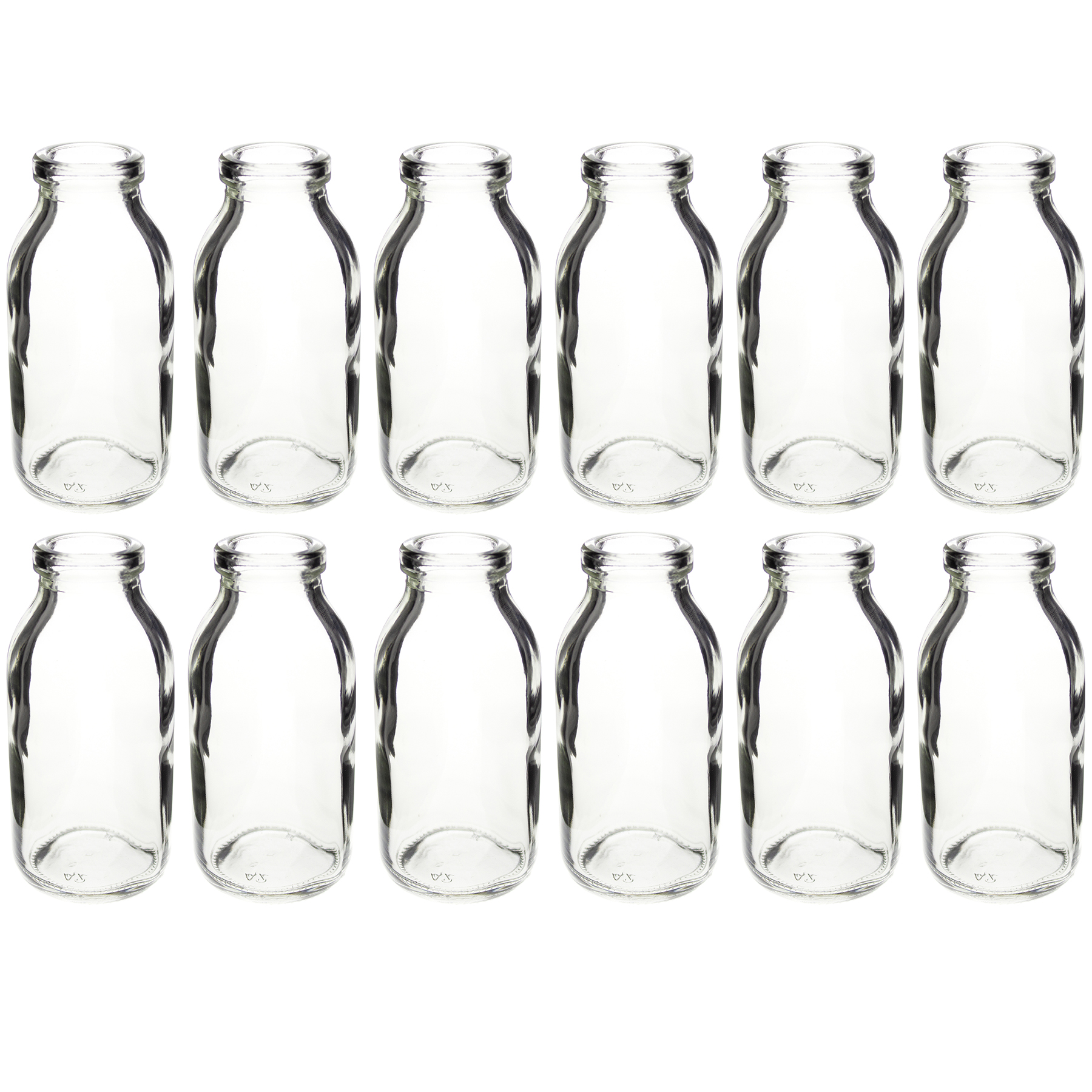 12 x Glasfläschchen - Vasen, cremefarbenes Band H 10,5 cm