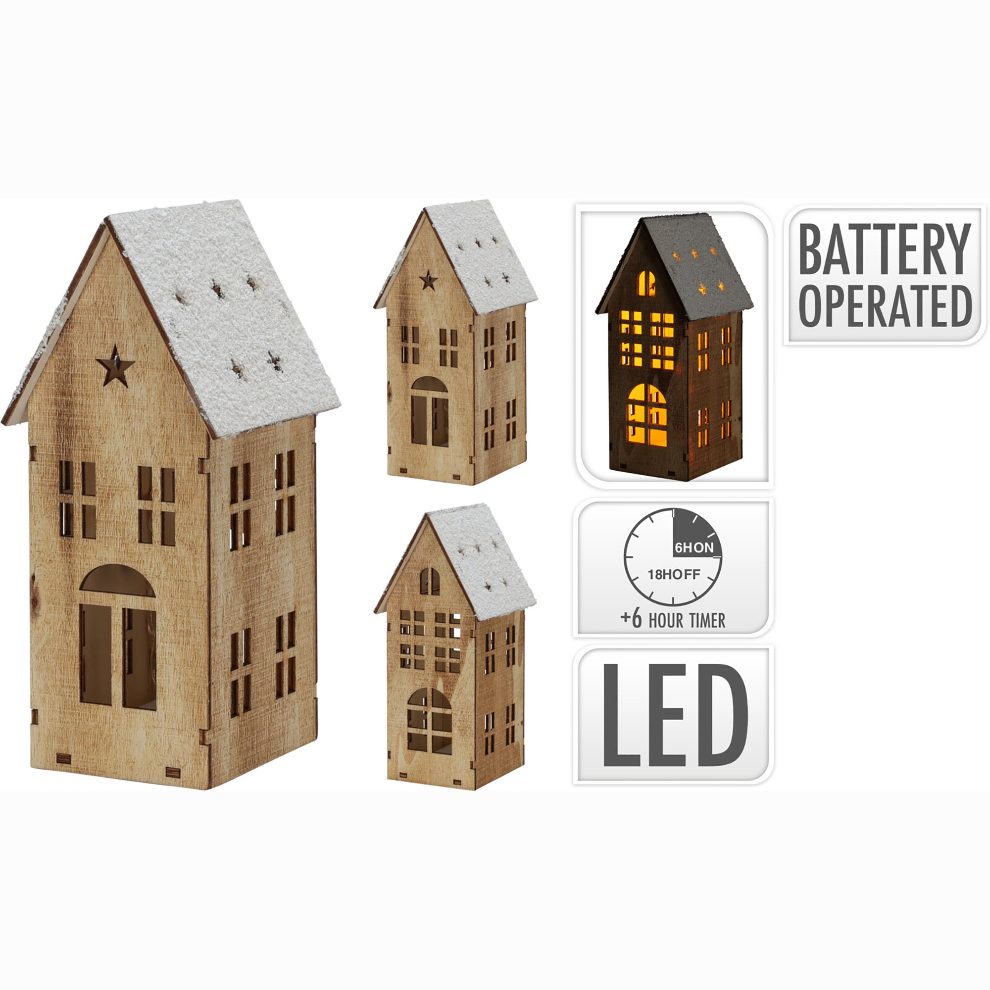 Lichterhaus aus Holz mit 10 x warmweissen LED´s inkl. Timer