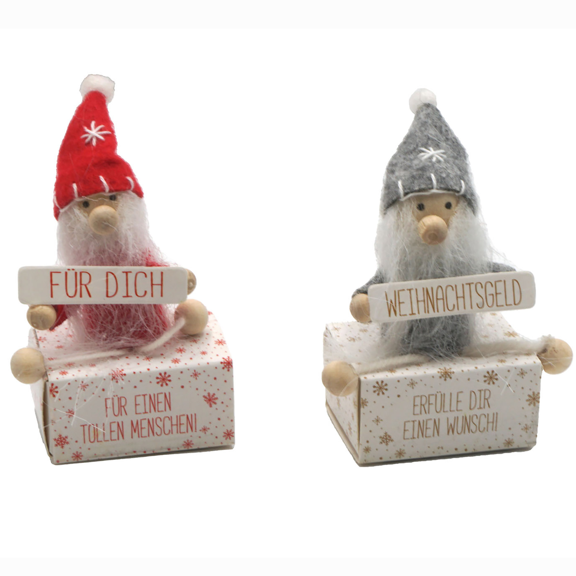 Wichtel "Weihnachtsgeld" auf Box für Geldgeschenke 4 x 5 x 10 cm