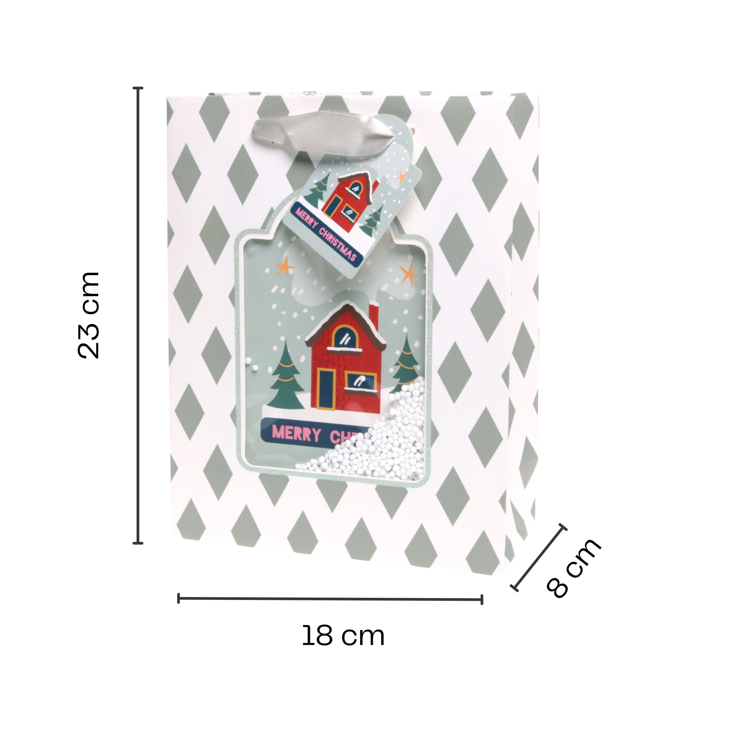 Geschenktüten Weihnachten mit 3-D-Sichtfenster und Kunstschnee