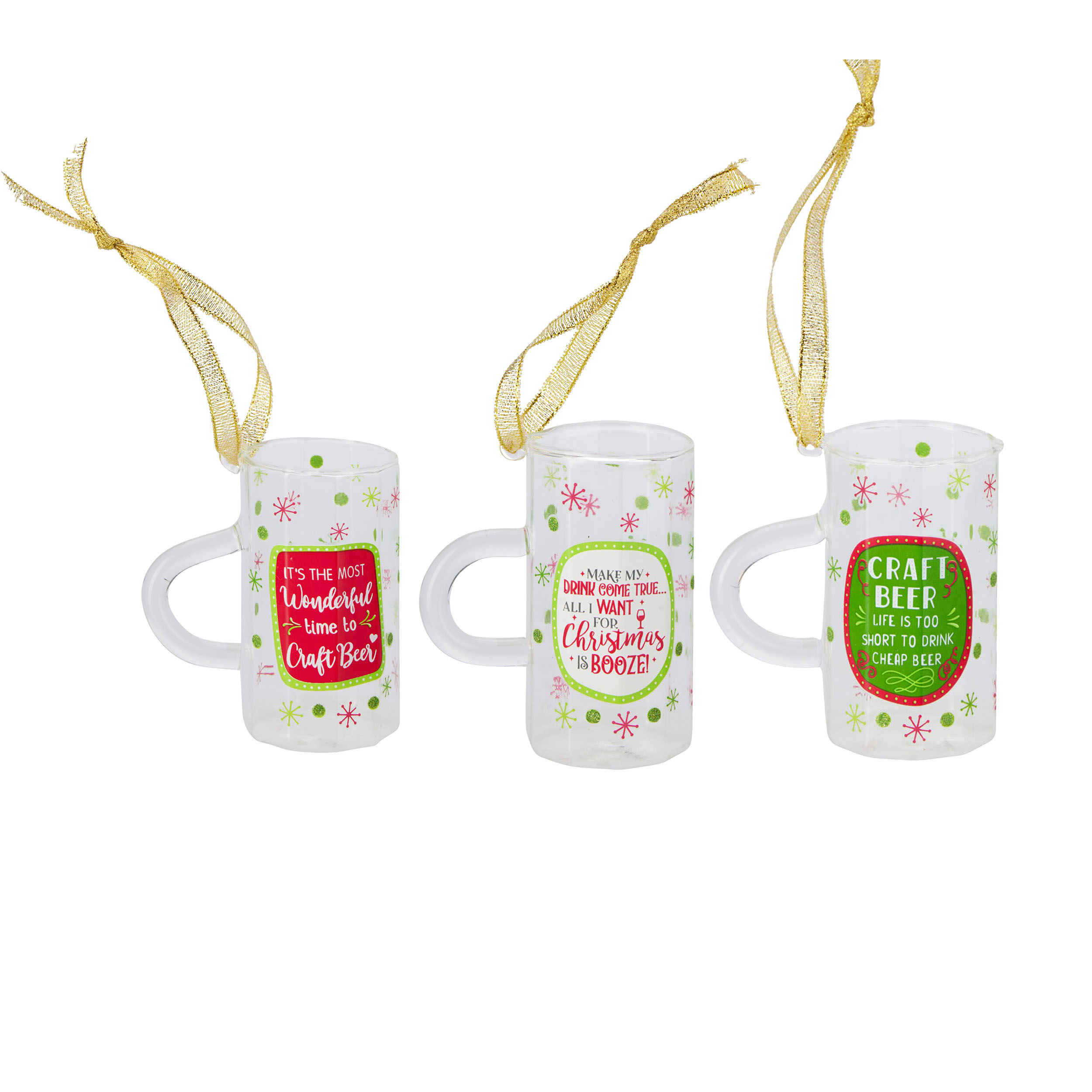 3-tlg. Set Glashänger "Biergläser" H 7 cm - Baumhänger 3 Modelle