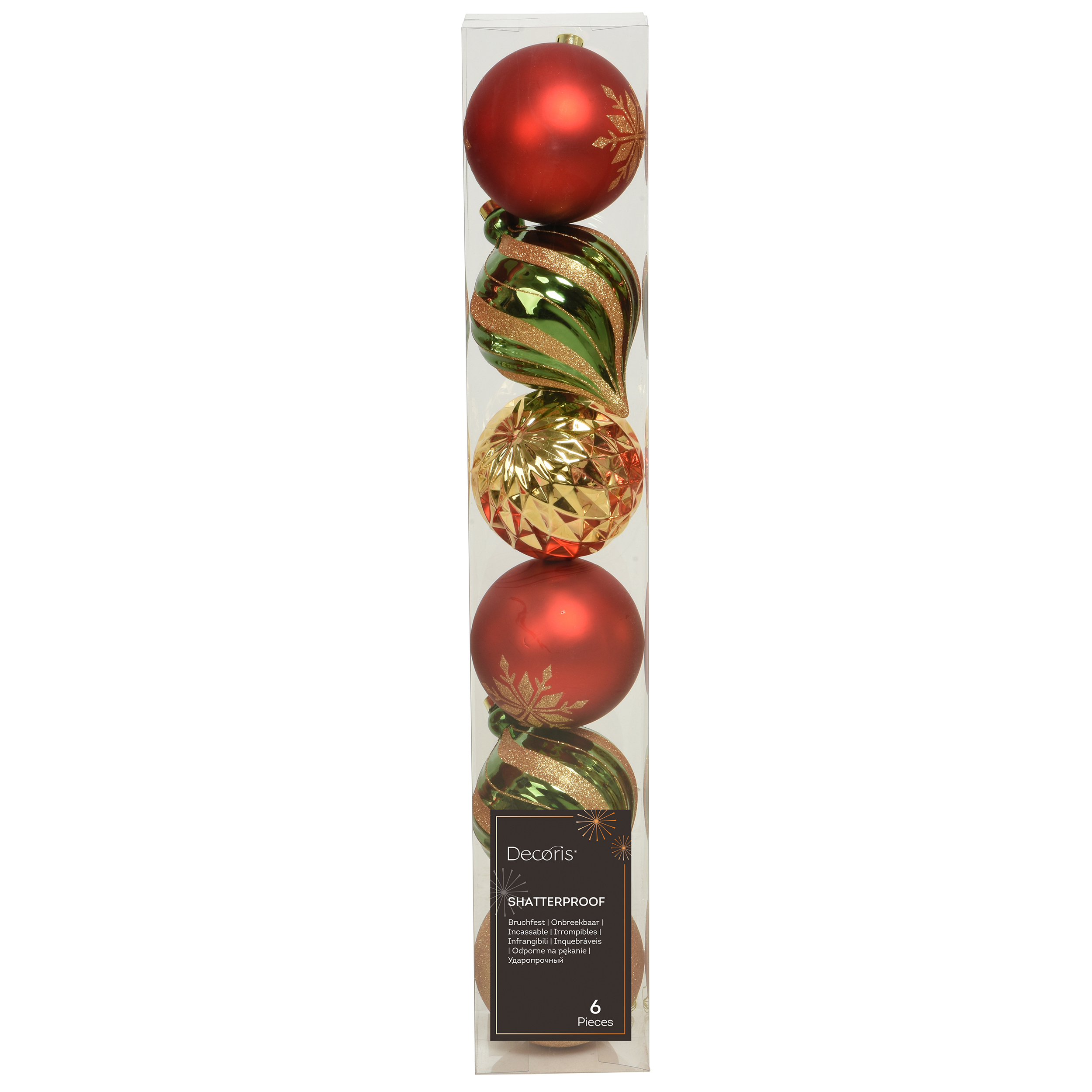 6 x Weihnachtskugeln aus Kunststoff Ø 15 cm im Retro-Vintage-Look