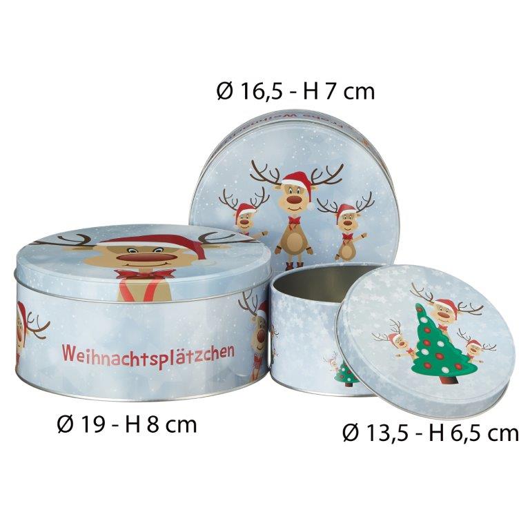 3-tlg. Set Gebäckdosen mit weihnachtlichen Motiven
