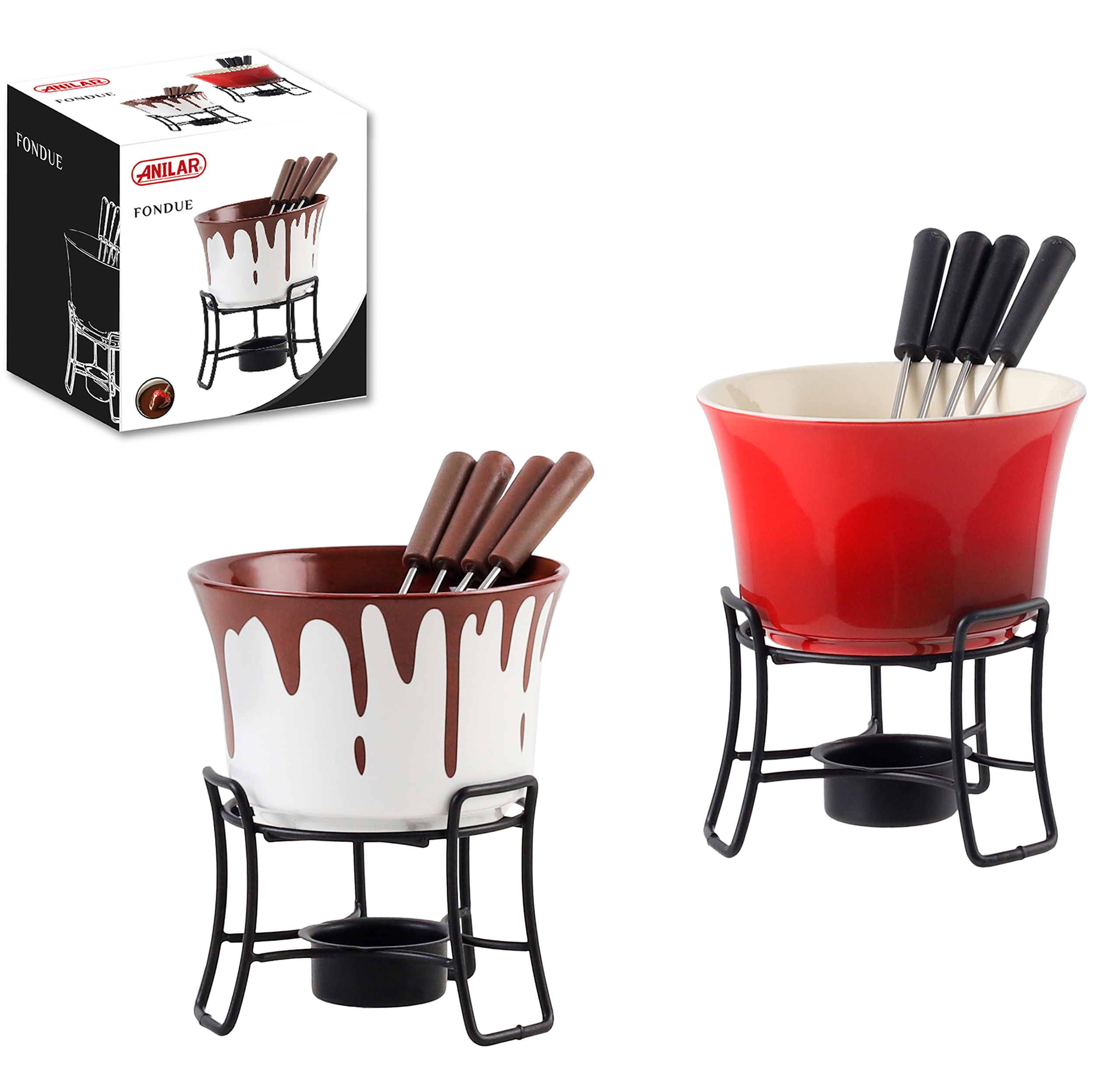 Schoko-Fondue-Set aus Keramik inkl. Rechaud und Fonduegabeln