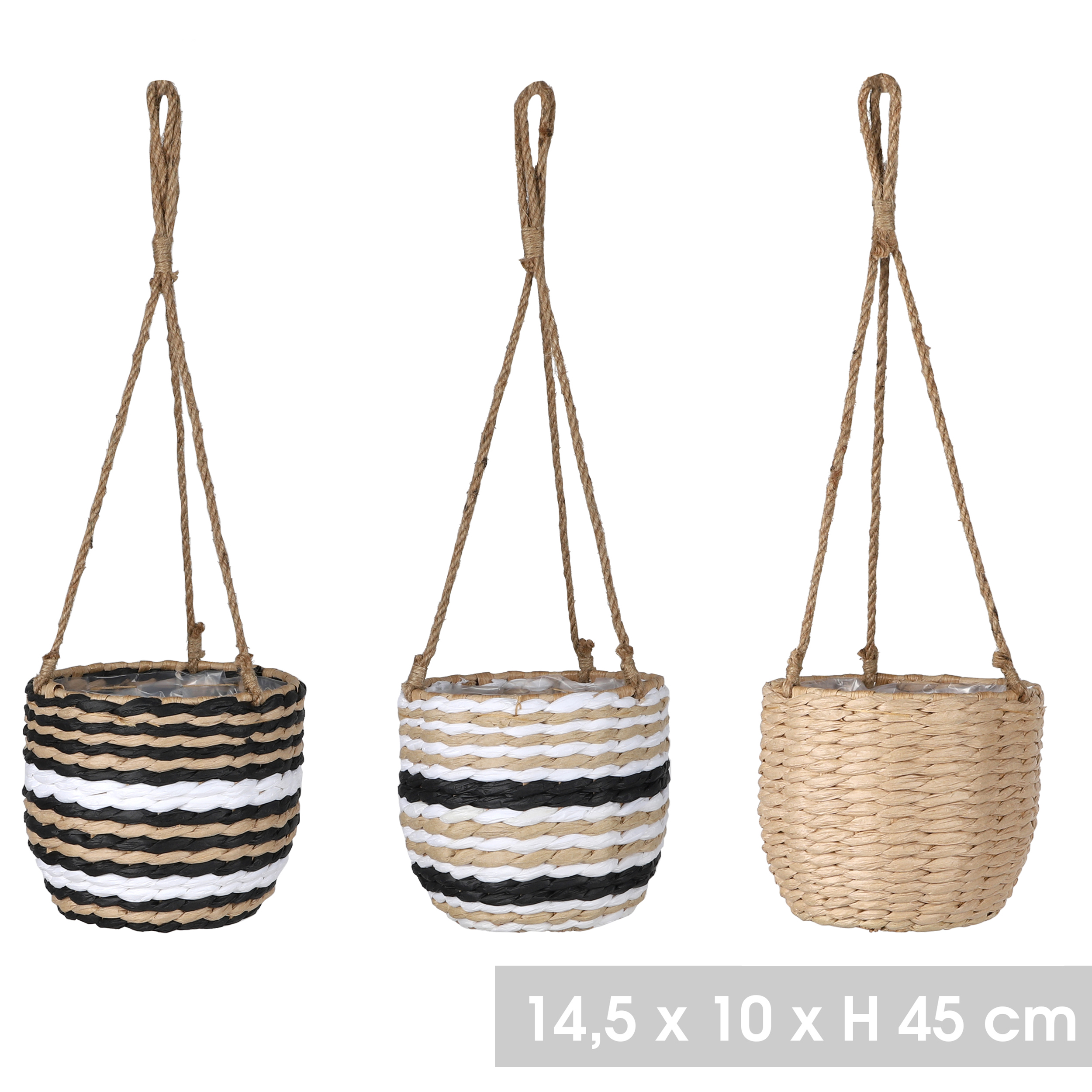 Blumenampel aus Raffia-Suspension Fasern zum Hängen 14 x 10 x 45 cm (L/B/H)