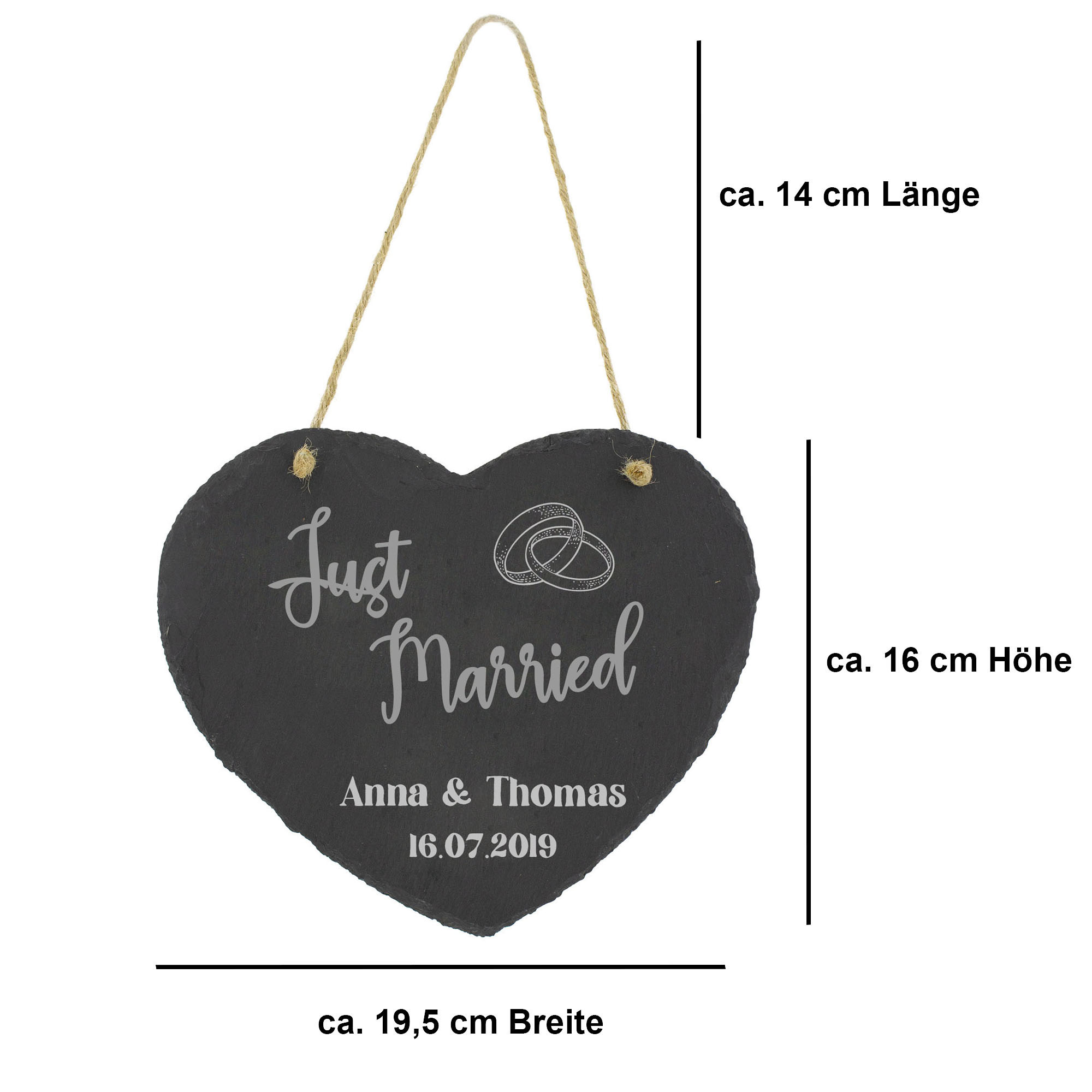 Schieferherz mit perönlicher Gravur zur Hochzeit 19,5 x 16 cm