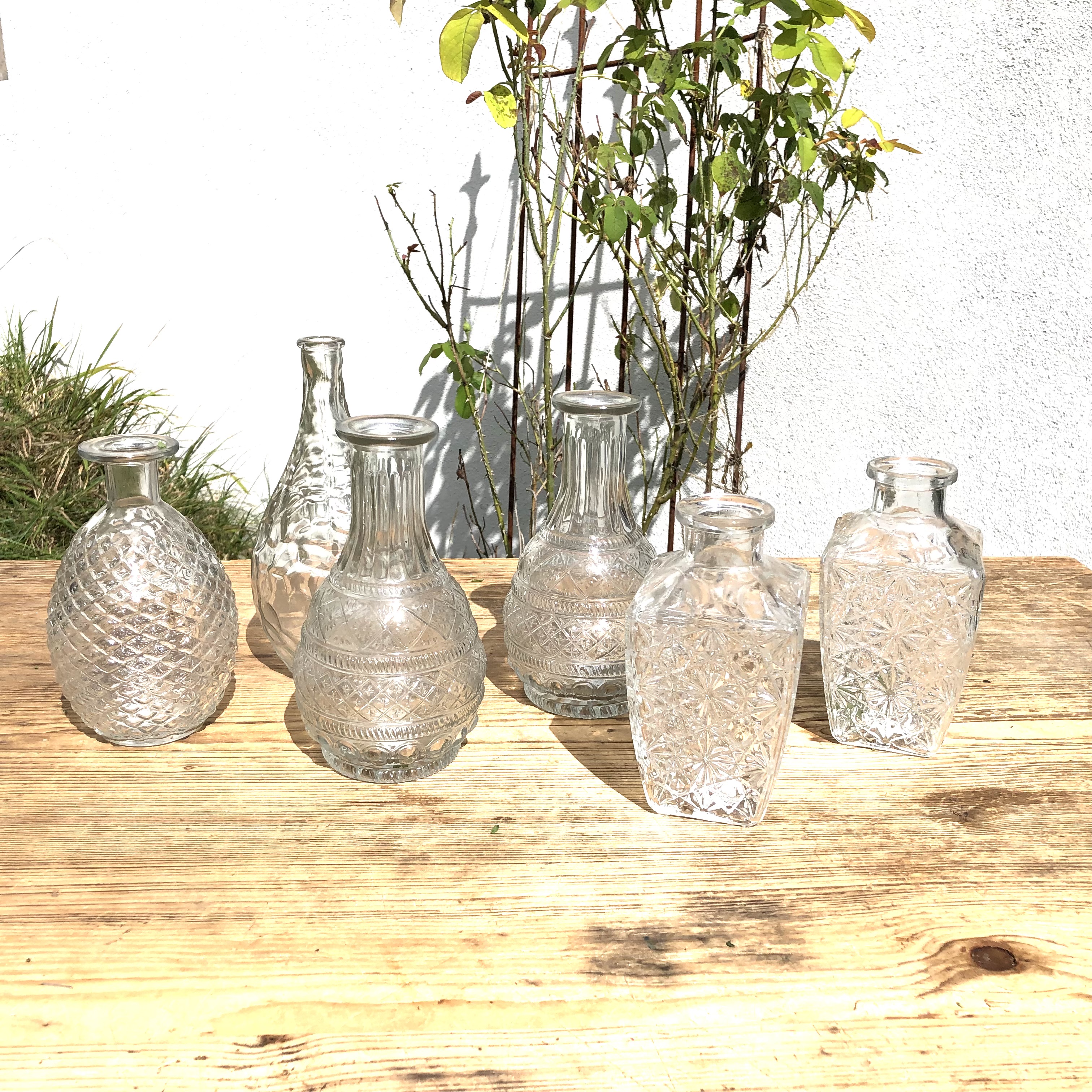 6-tlg. Set Vasen aus Glas im Vintage Look in verschiedenen Größen erhältlich