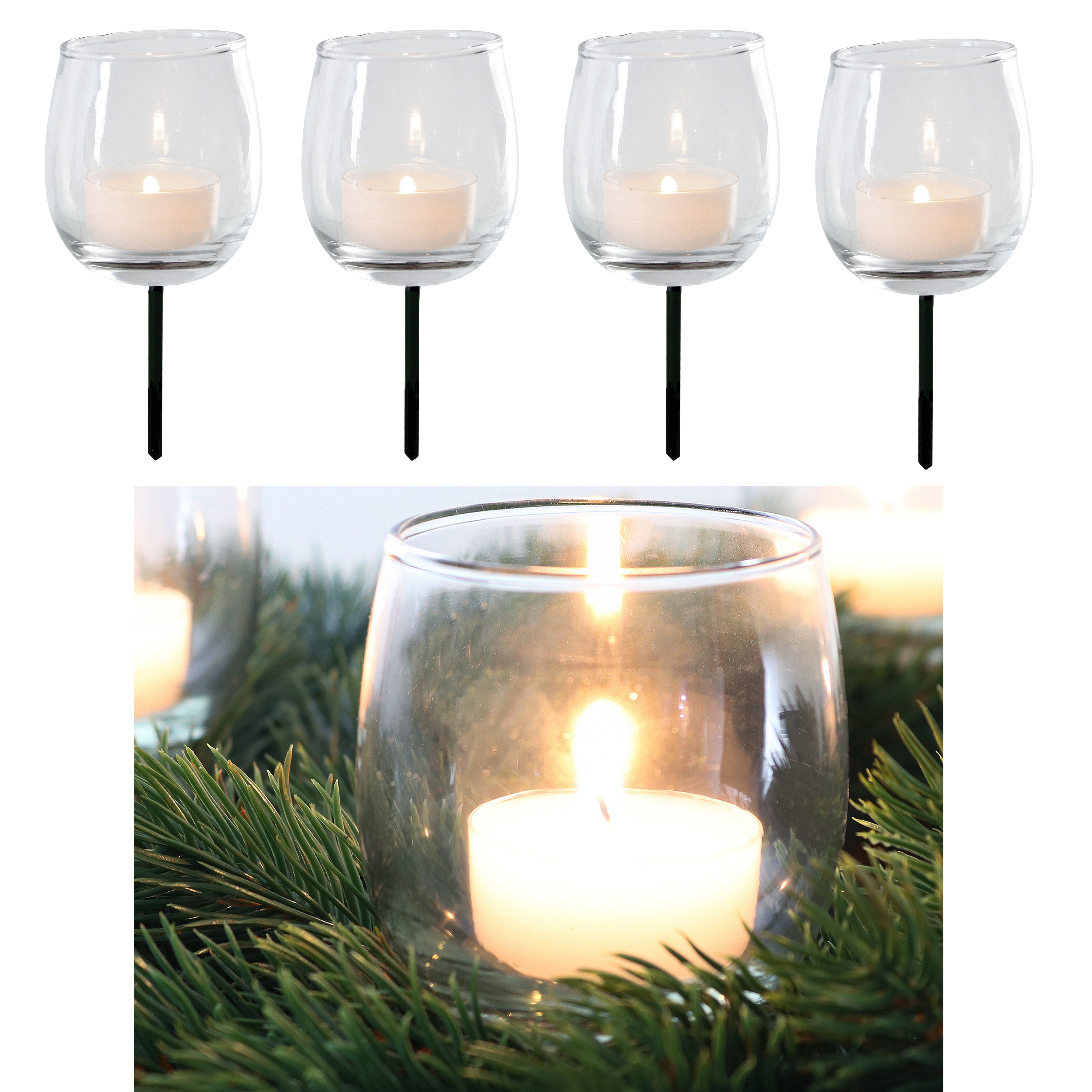 Adventskranzstecker Glas - Teelichtgläser für Gestecke 4-tlg. Set