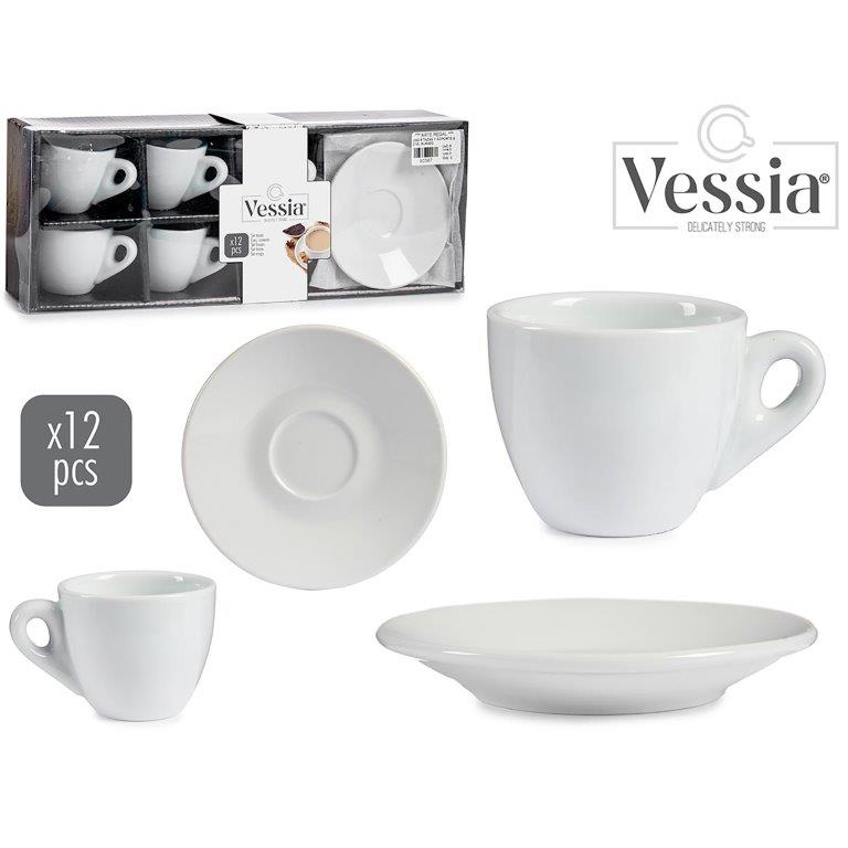 6 x Tassen mit Unterteller aus Porzellan / 12-teilig