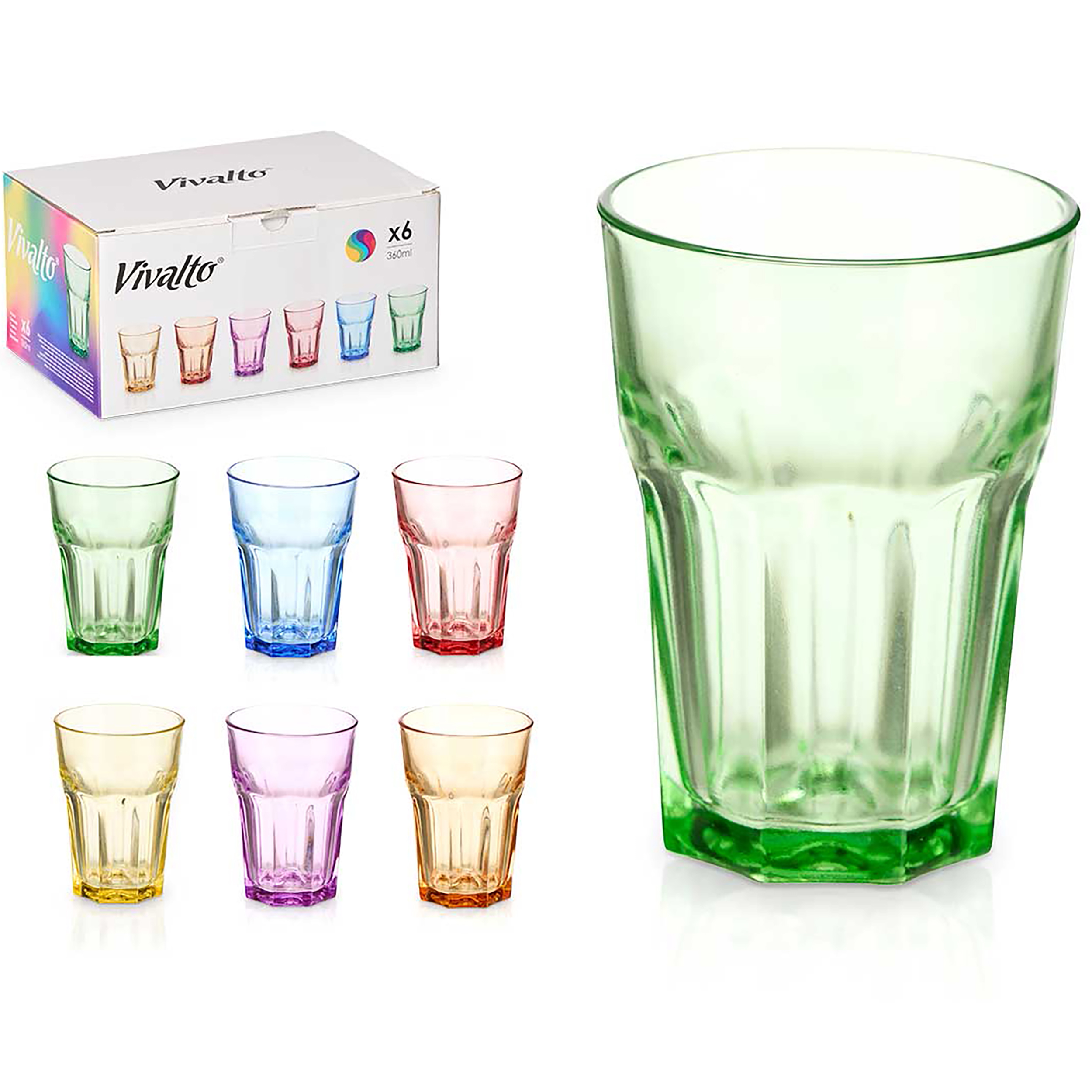 6 x Trinkgläser aus buntem Glas 340 ml - H 12 cm